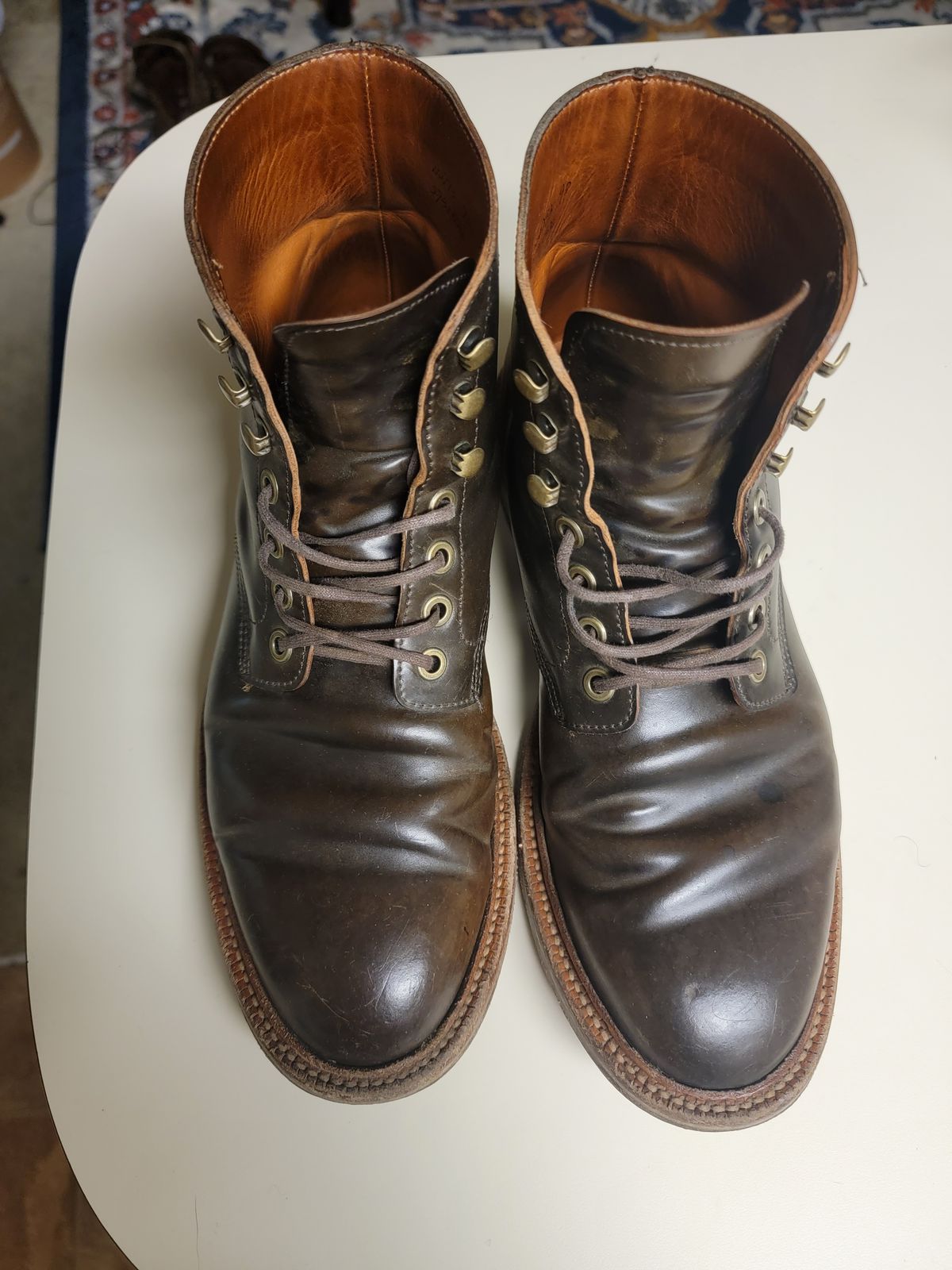 Photo by luisRuiz1125 on March 6, 2023 of the Grant Stone Diesel Boot in Horween Maduro Shell Cordovan.
