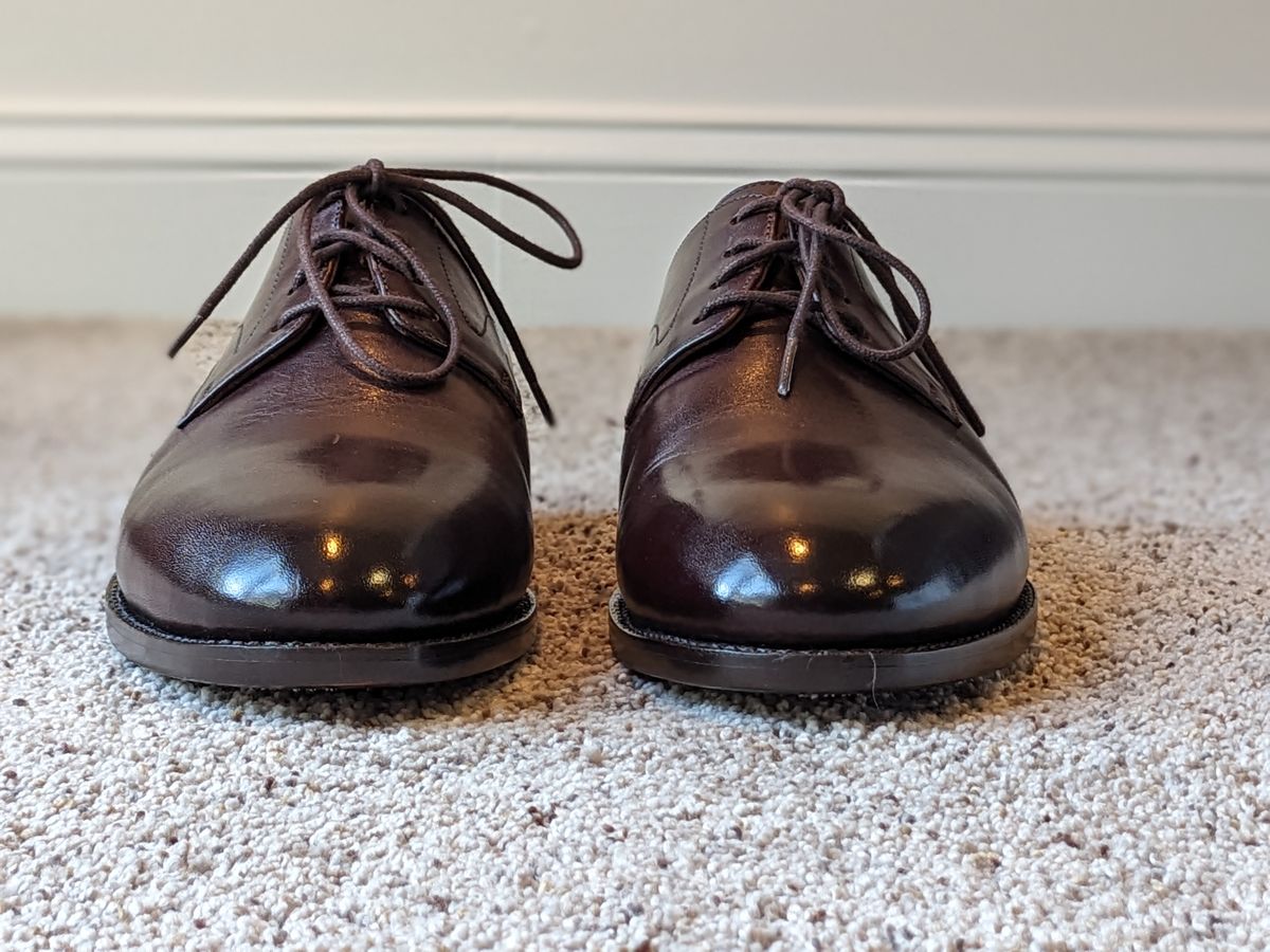 Photo by atgrey on October 5, 2023 of the Blkbrd Shoemaker Xavier Plain Vamp Derby in Unknown Leather.