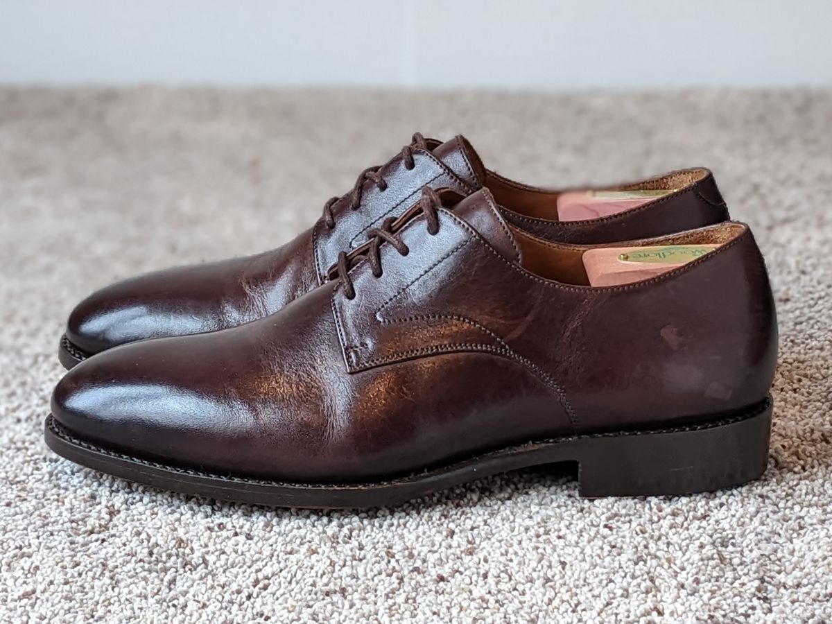 Photo by atgrey on November 4, 2023 of the Blkbrd Shoemaker Xavier Plain Vamp Derby in Unknown Leather.