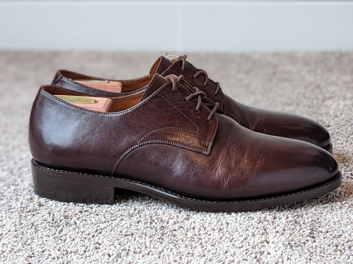 Photo by atgrey on November 4, 2023 of the Blkbrd Shoemaker Xavier Plain Vamp Derby in Unknown Leather.