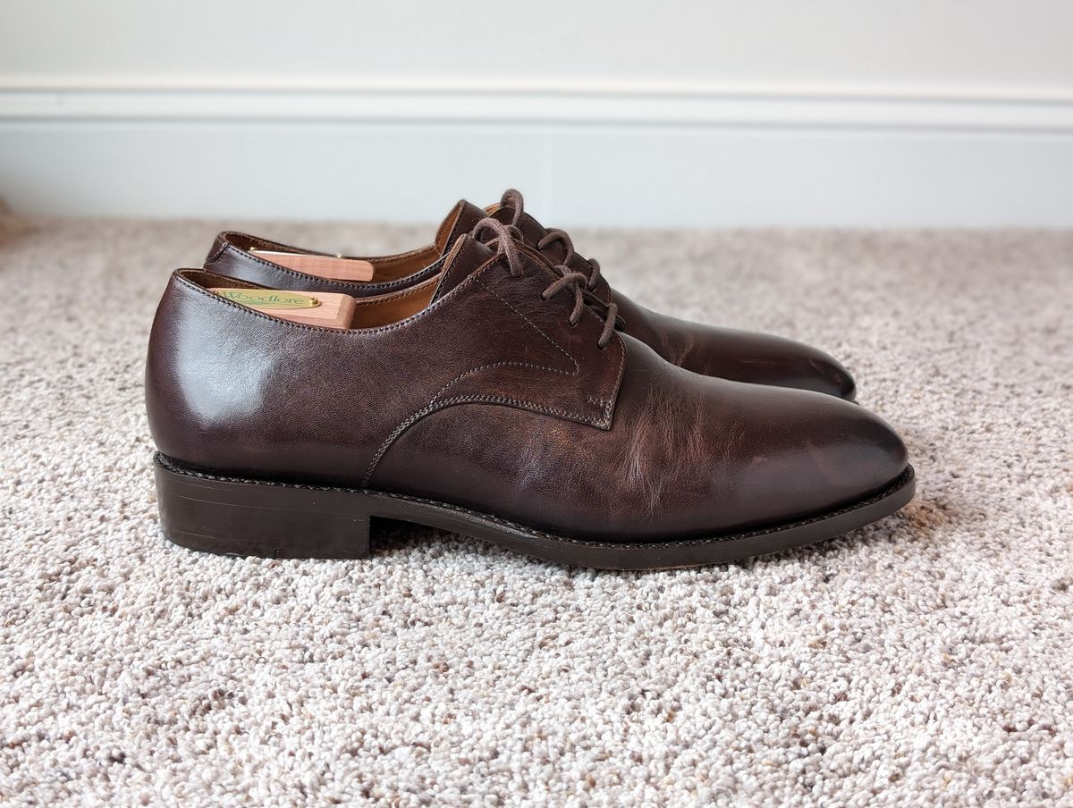 Photo by atgrey on December 4, 2023 of the Blkbrd Shoemaker Xavier Plain Vamp Derby in Unknown Leather.