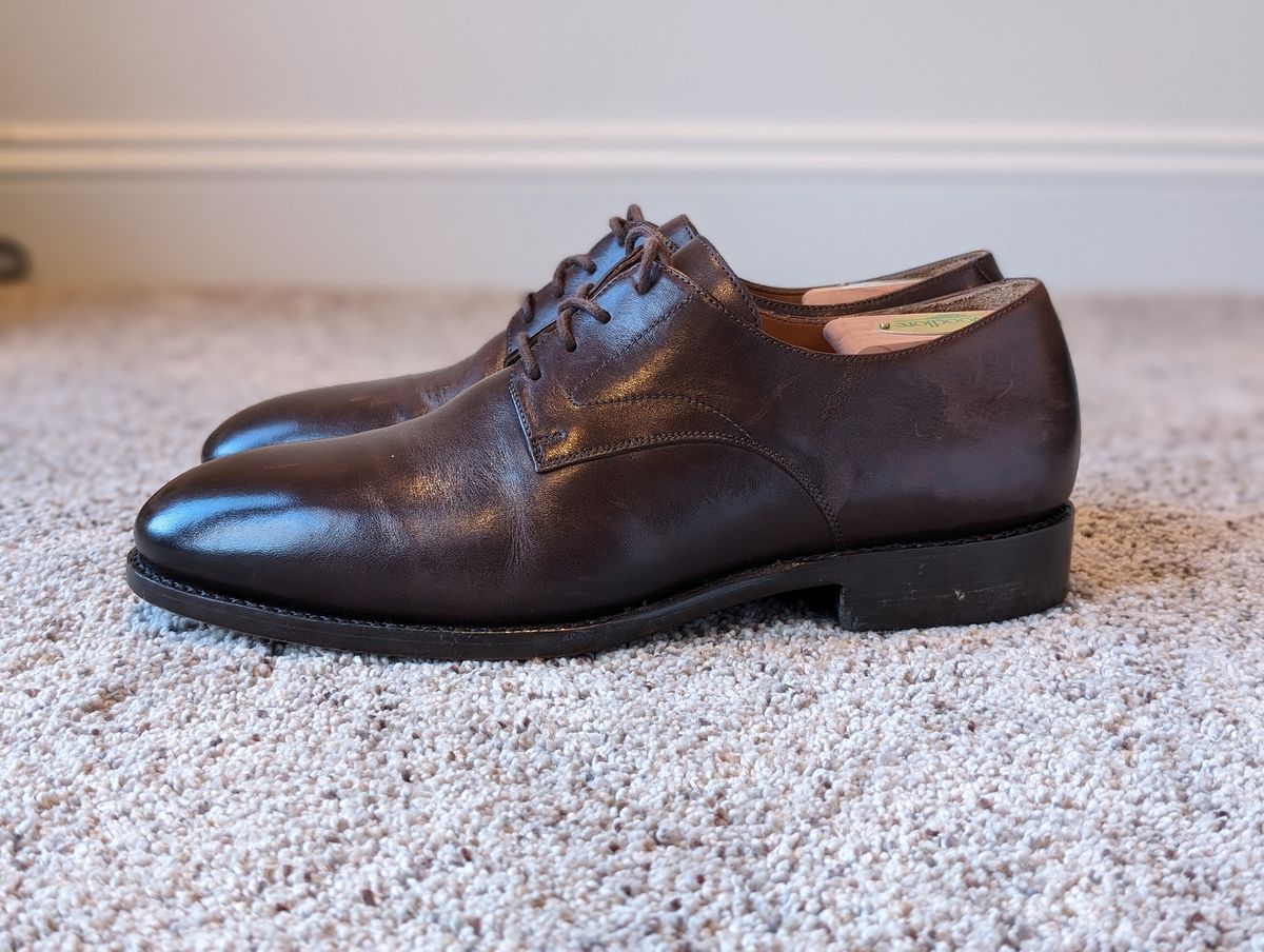 Photo by atgrey on February 3, 2024 of the Blkbrd Shoemaker Xavier Plain Vamp Derby in Unknown Leather.