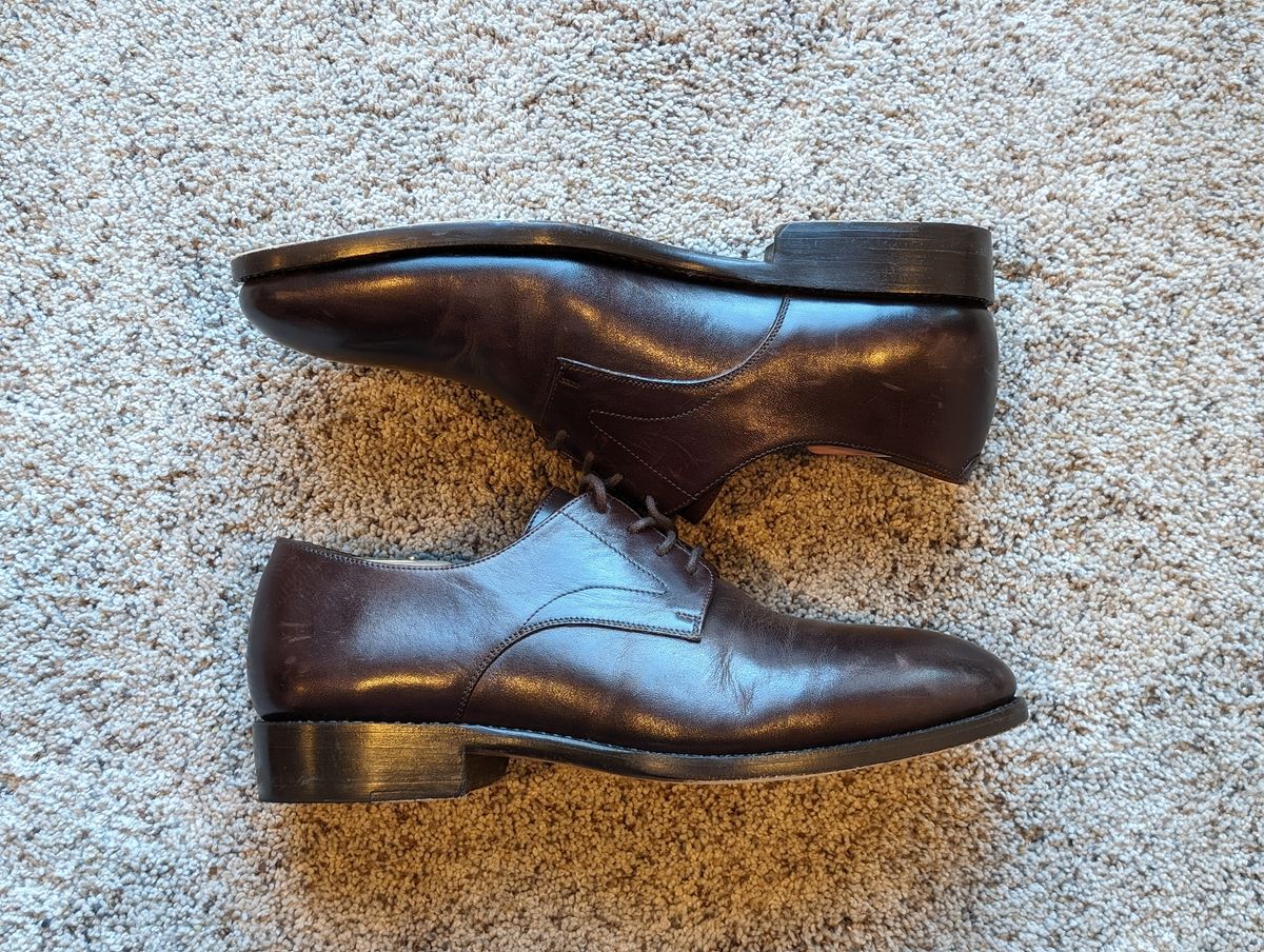 Photo by atgrey on February 3, 2024 of the Blkbrd Shoemaker Xavier Plain Vamp Derby in Unknown Leather.