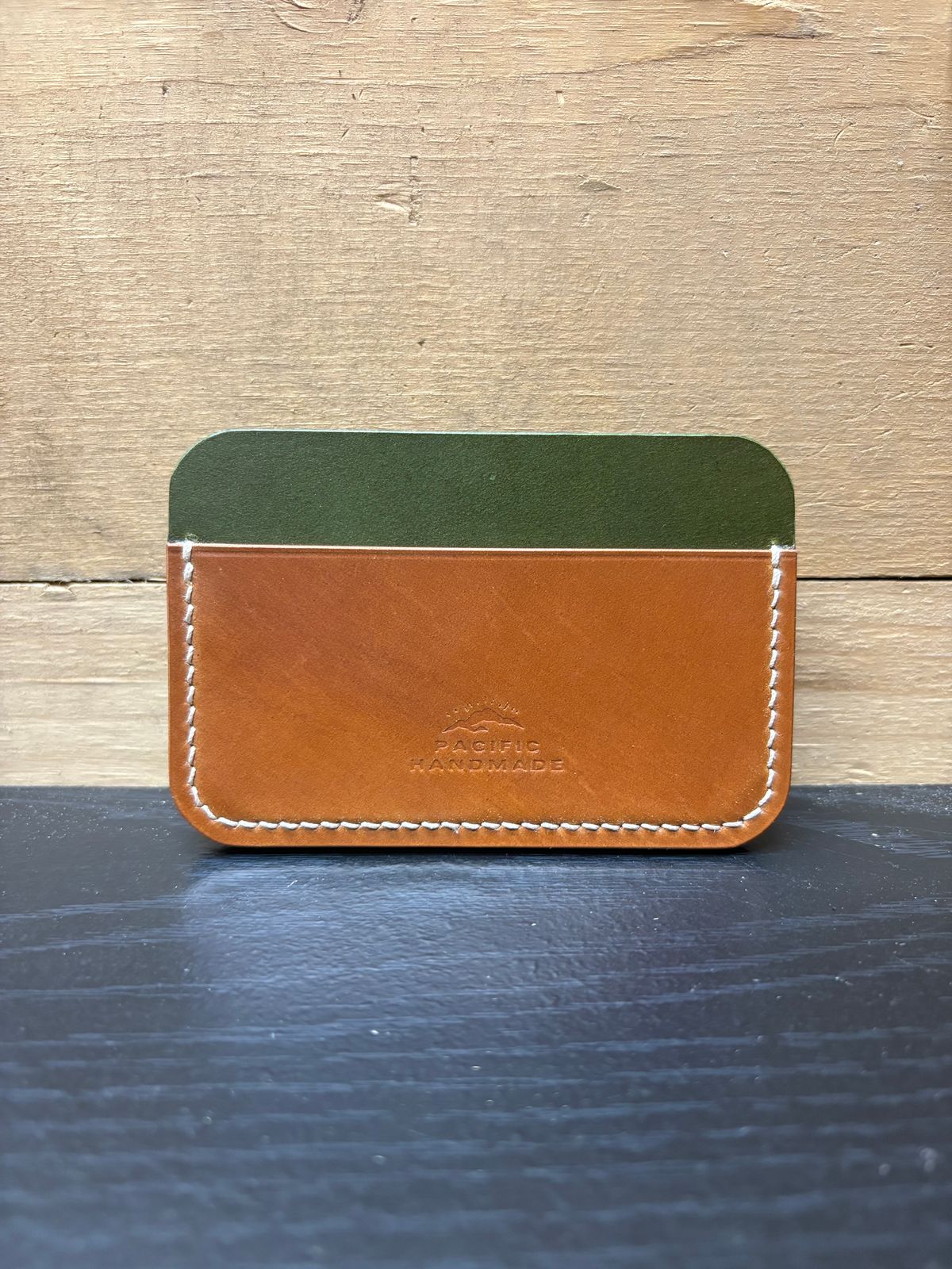 Photo by drew_15 on November 1, 2025 of the Pacific Handmade 3 Pocket Cardholder in Horween Amaretto Shell Cordovan & Horween Reverse Ultraviolet Shell Cordovan & Conceria Walpier Olive Buttero.