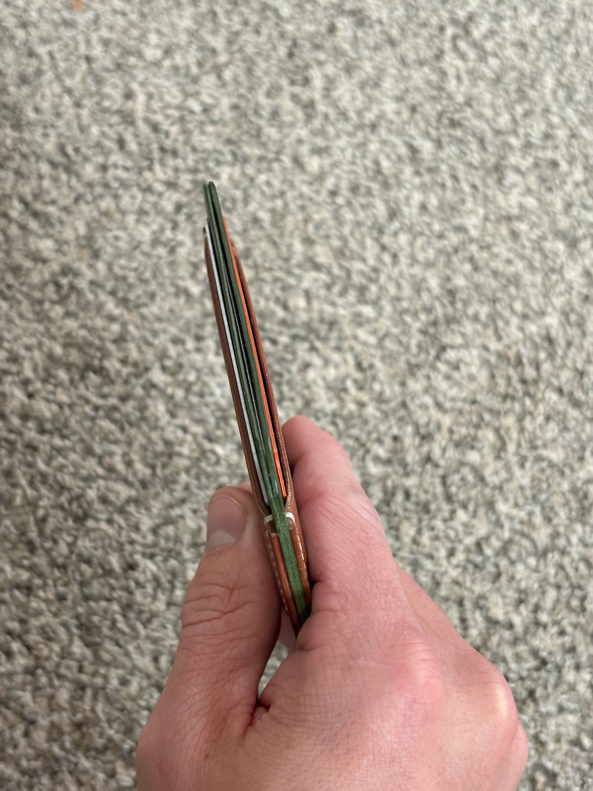 Photo by drew_15 on November 2, 2025 of the Pacific Handmade 3 Pocket Cardholder in Horween Amaretto Shell Cordovan & Horween Reverse Ultraviolet Shell Cordovan.