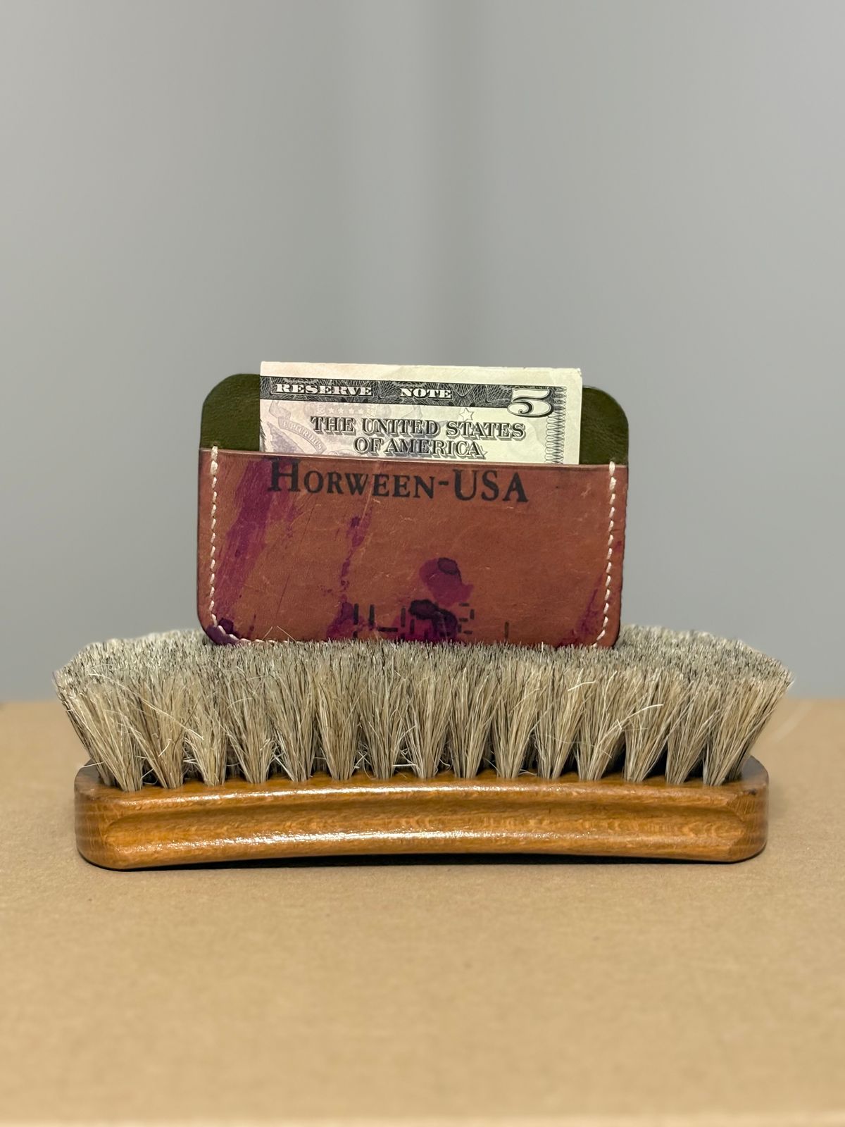 Photo by drew_15 on December 5, 2025 of the Pacific Handmade 3 Pocket Cardholder in Horween Amaretto Shell Cordovan & Horween Reverse Ultraviolet Shell Cordovan & Conceria Walpier Olive Buttero.