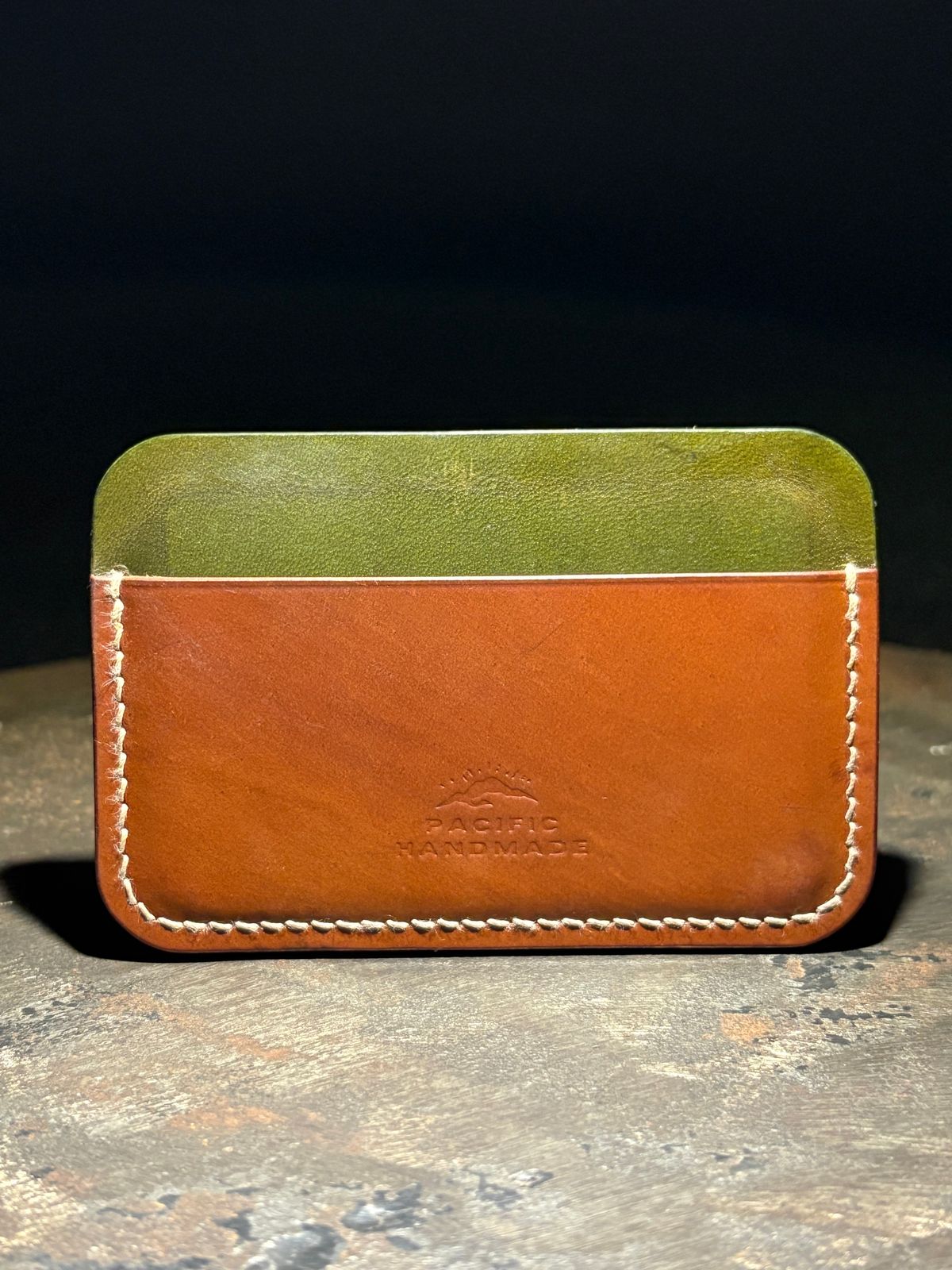Photo by drew_15 on March 1, 2026 of the Pacific Handmade 3 Pocket Cardholder in Horween Amaretto Shell Cordovan & Horween Reverse Ultraviolet Shell Cordovan & Conceria Walpier Olive Buttero.