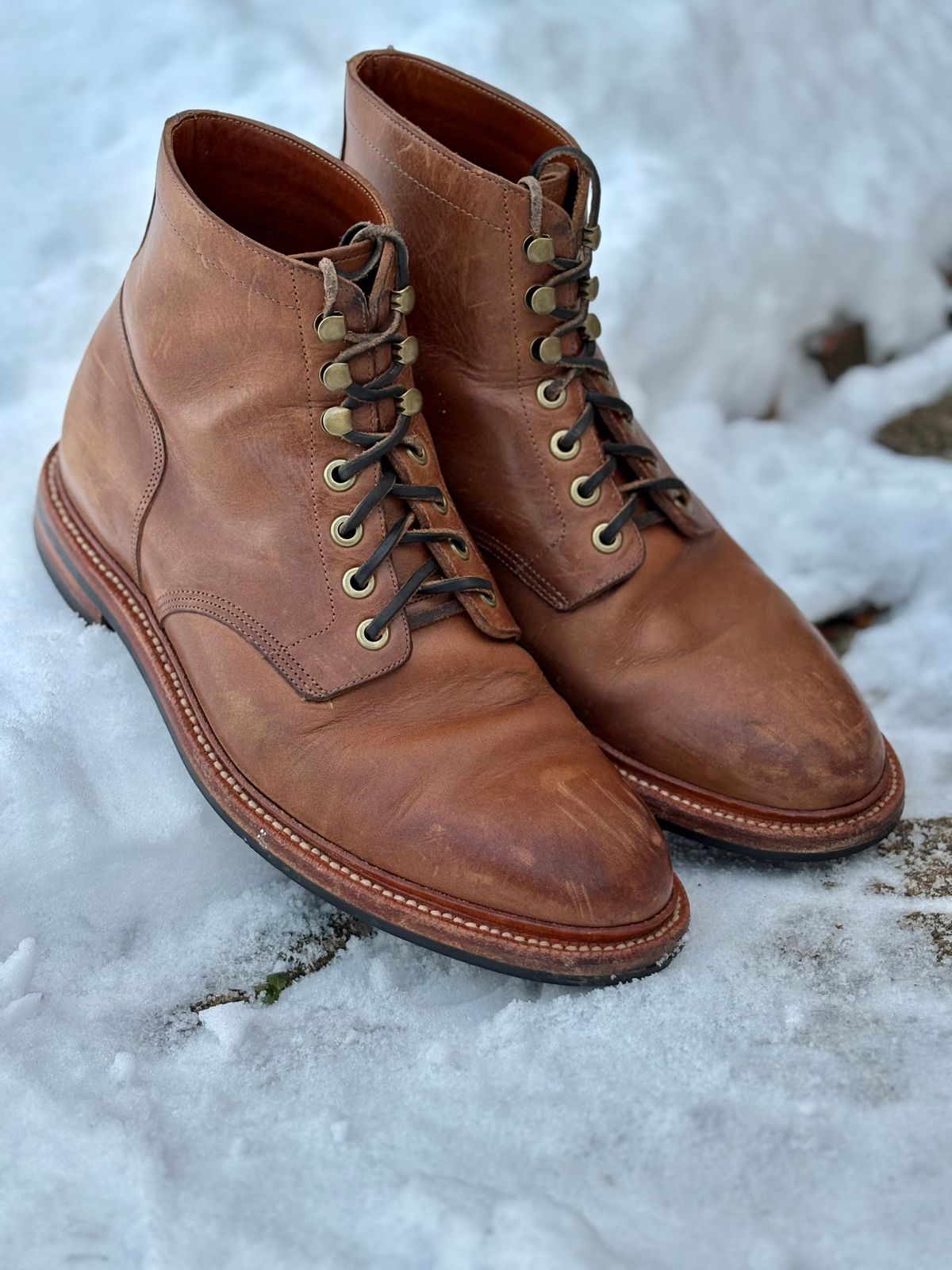 Photo by drew_15 on December 5, 2025 of the Grant Stone Diesel Boot in Horween Dune Chromexcel.
