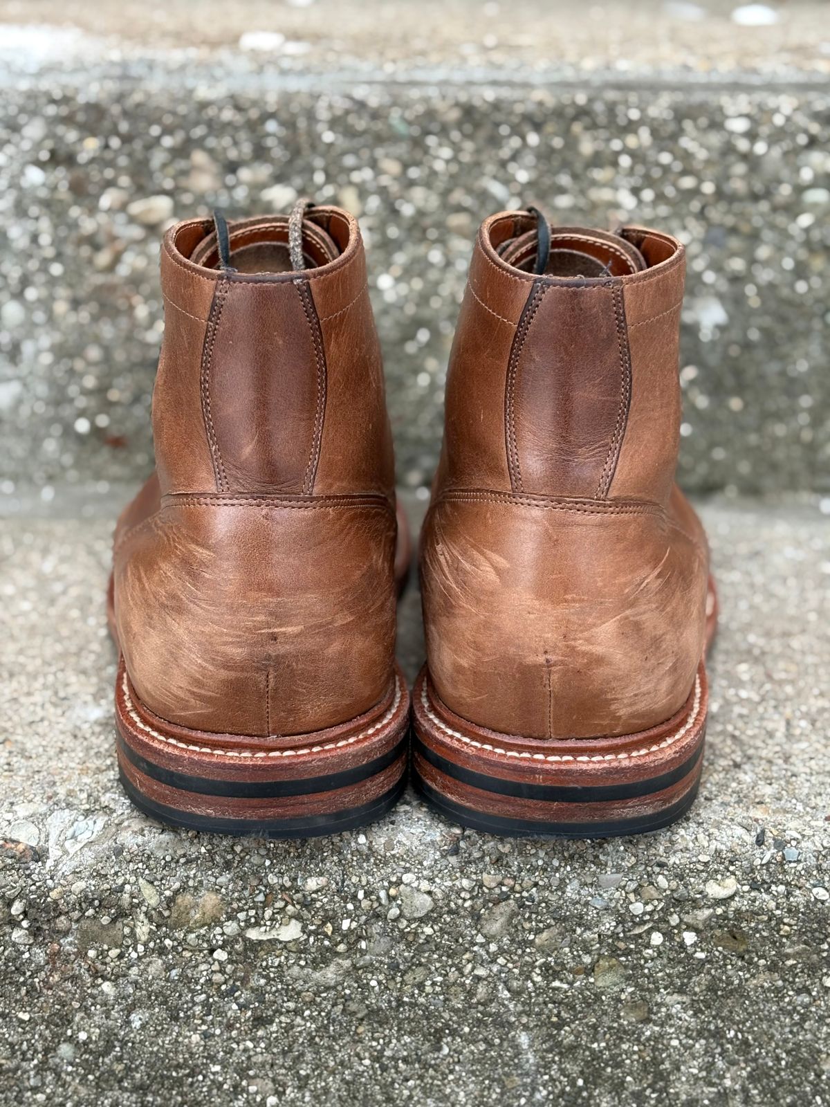 Photo by drew_15 on December 5, 2025 of the Grant Stone Diesel Boot in Horween Dune Chromexcel.