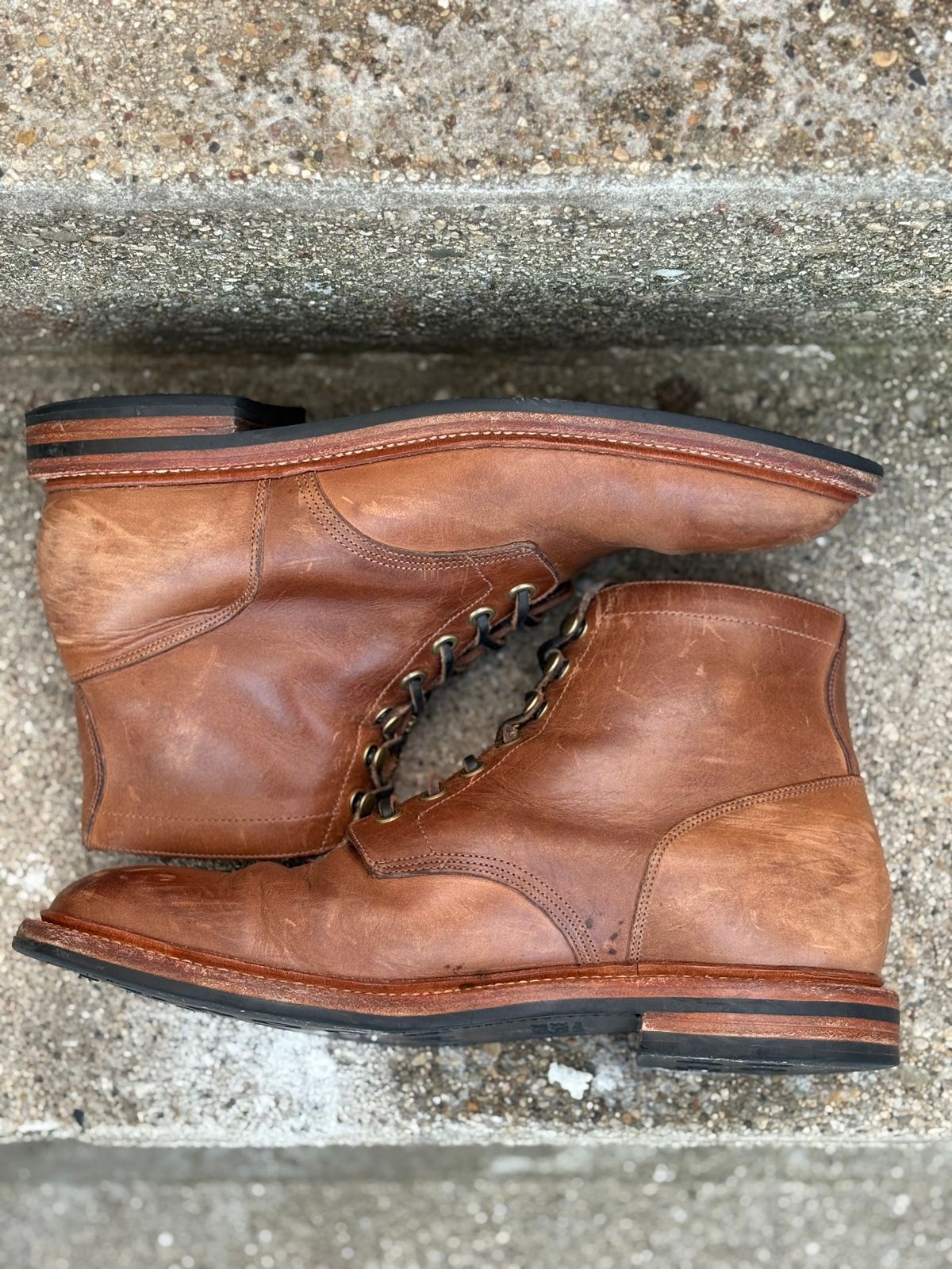 Photo by drew_15 on December 5, 2025 of the Grant Stone Diesel Boot in Horween Dune Chromexcel.