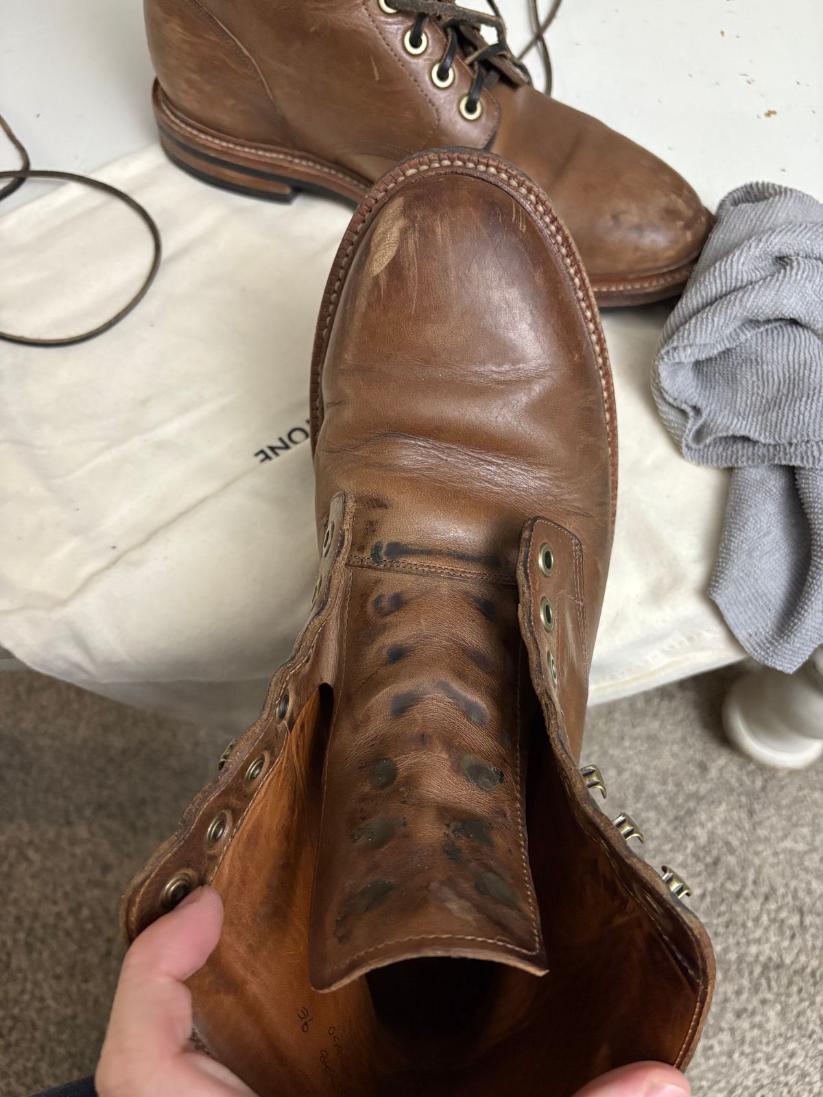 Photo by drew_15 on January 11, 2026 of the Grant Stone Diesel Boot in Horween Dune Chromexcel.