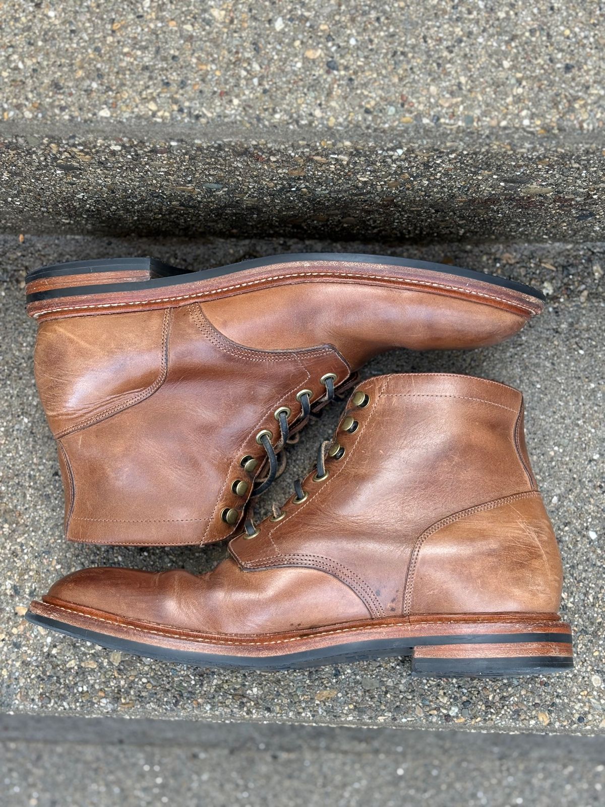 Photo by drew_15 on February 1, 2026 of the Grant Stone Diesel Boot in Horween Dune Chromexcel.