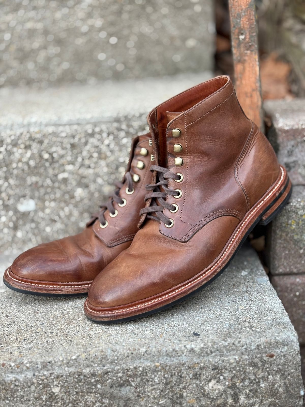 Photo by drew_15 on March 2, 2026 of the Grant Stone Diesel Boot in Horween Dune Chromexcel.