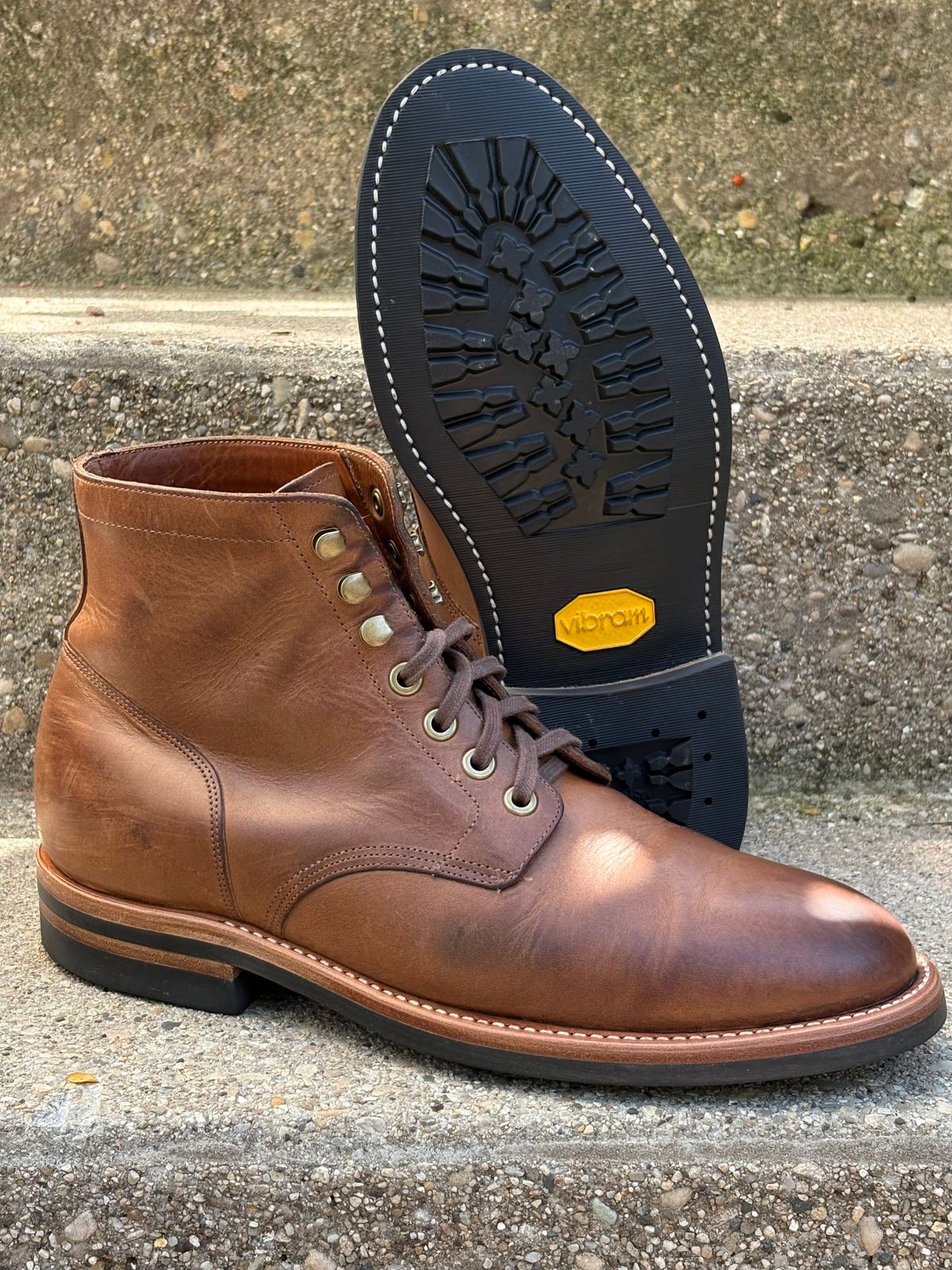 Photo by drew_15 on June 29, 2026 of the Grant Stone Diesel Boot in Horween Dune Chromexcel.