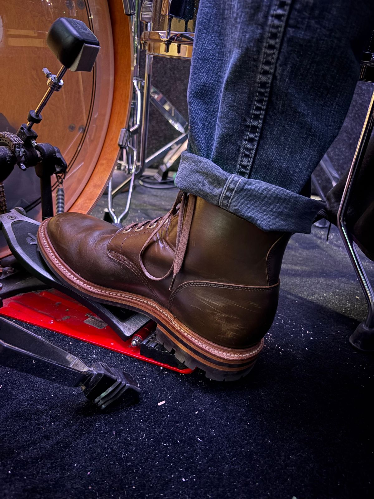 Photo by drew_15 on March 1, 2026 of the Grant Stone Diesel Boot in Horween Dark Olive Chromexcel.
