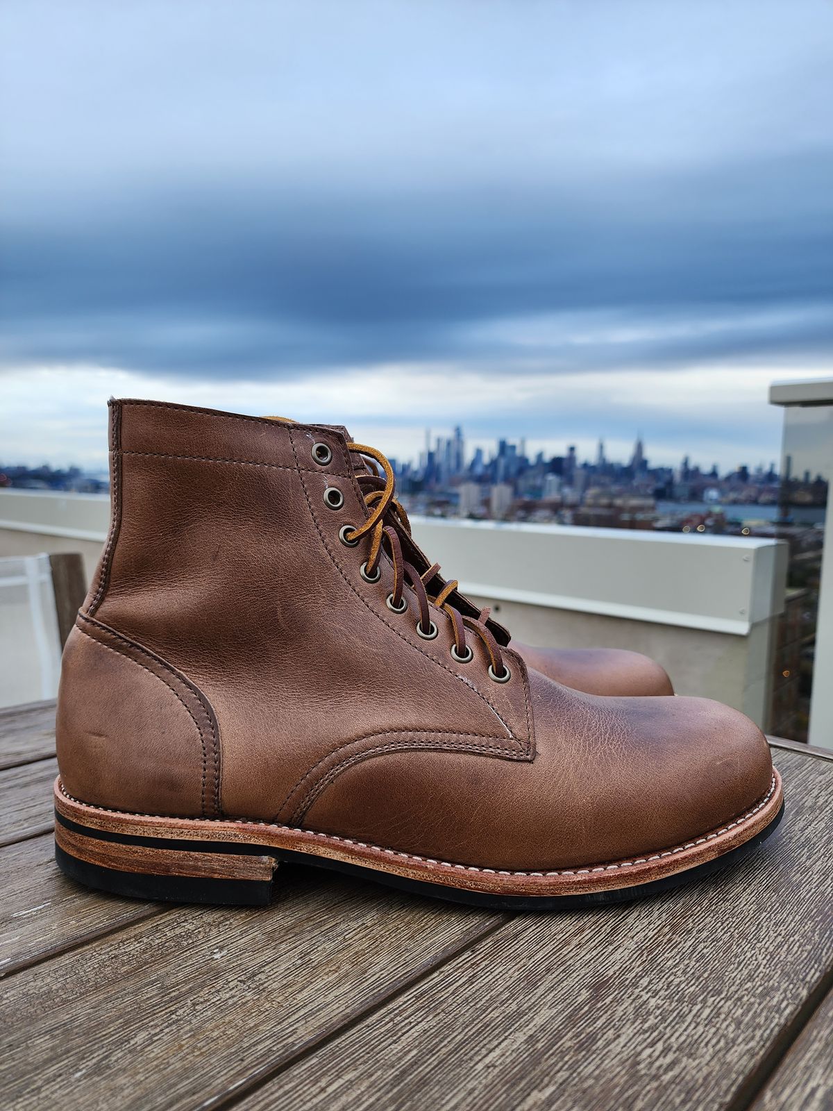 Photo by kobEsq on October 7, 2023 of the Oak Street Bootmakers Trench Boot in Horween Natural Chromexcel.