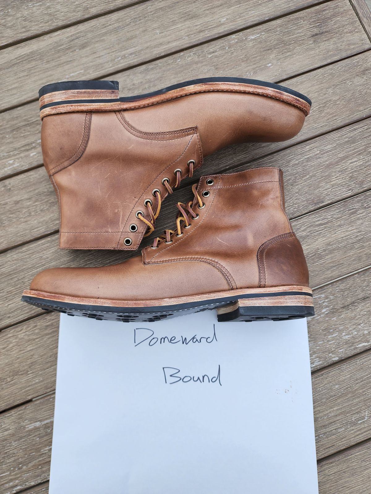 Photo by kobEsq on October 7, 2023 of the Oak Street Bootmakers Trench Boot in Horween Natural Chromexcel.