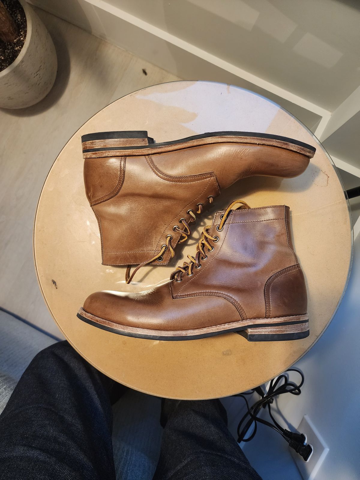 Photo by kobEsq on November 5, 2023 of the Oak Street Bootmakers Trench Boot in Horween Natural Chromexcel.