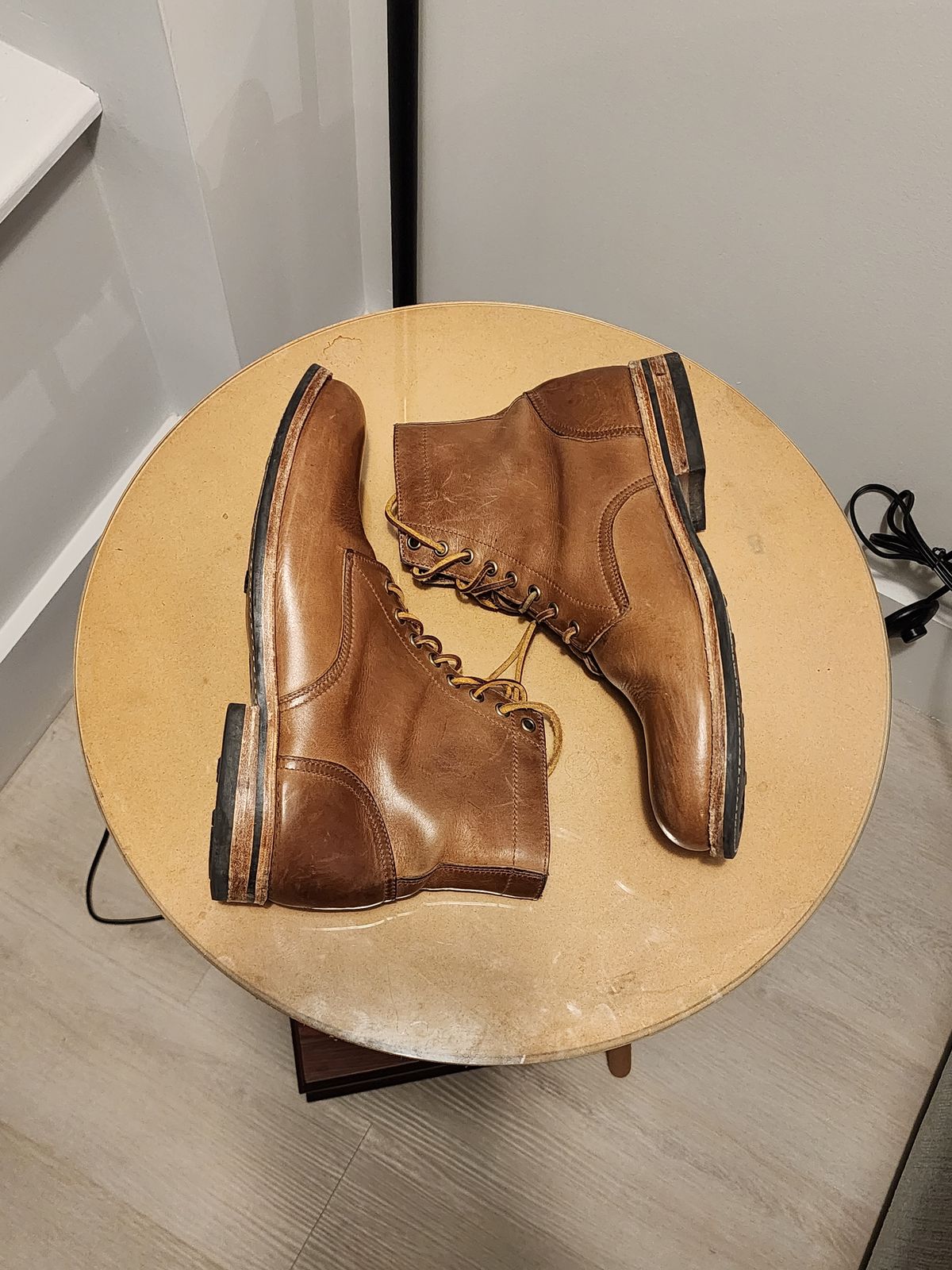 Photo by kobEsq on December 6, 2023 of the Oak Street Bootmakers Trench Boot in Horween Natural Chromexcel.