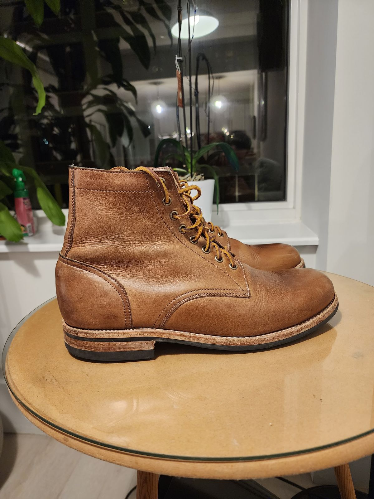 Photo by kobEsq on December 6, 2023 of the Oak Street Bootmakers Trench Boot in Horween Natural Chromexcel.