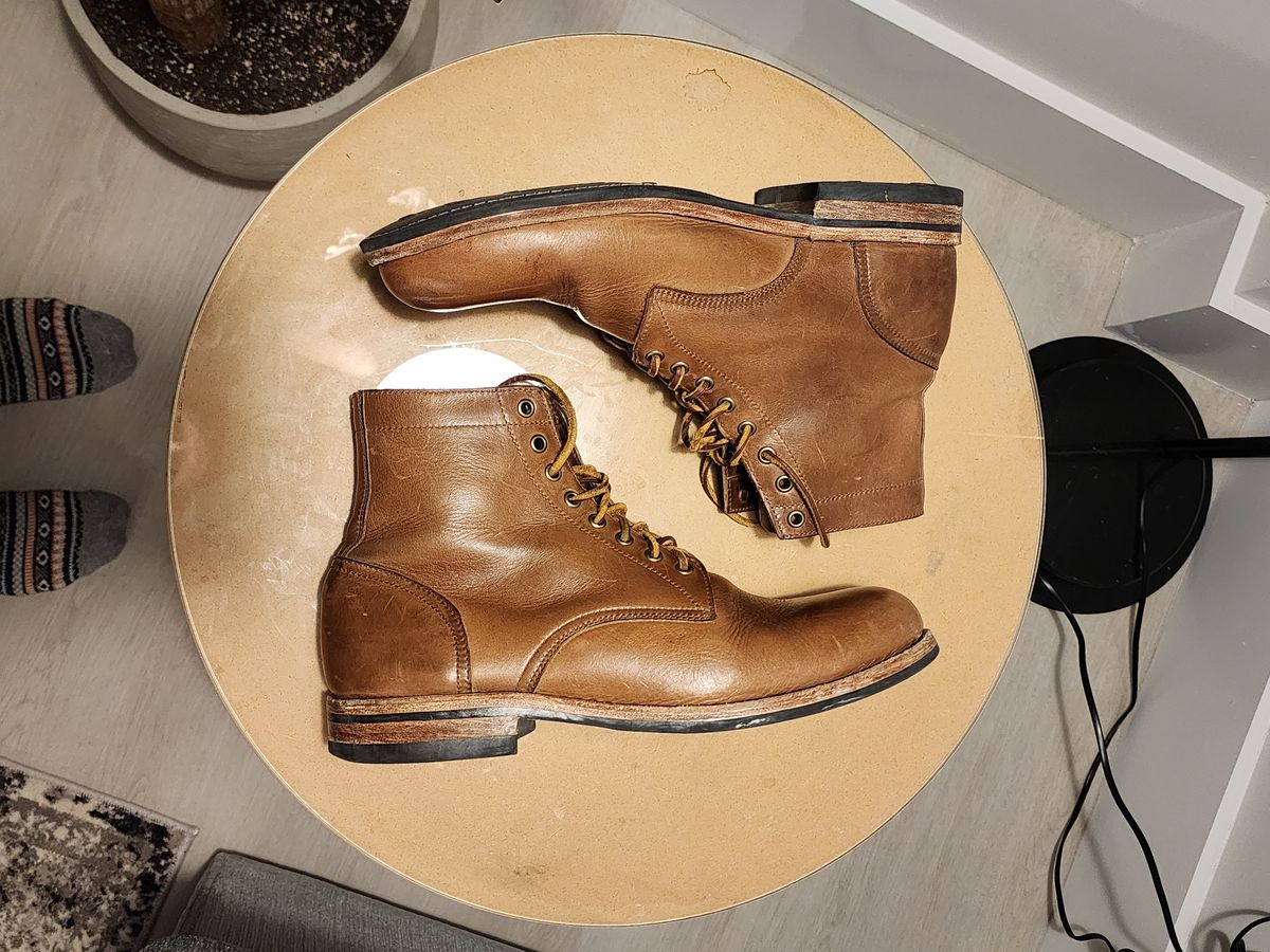 Photo by kobEsq on January 5, 2024 of the Oak Street Bootmakers Trench Boot in Horween Natural Chromexcel.