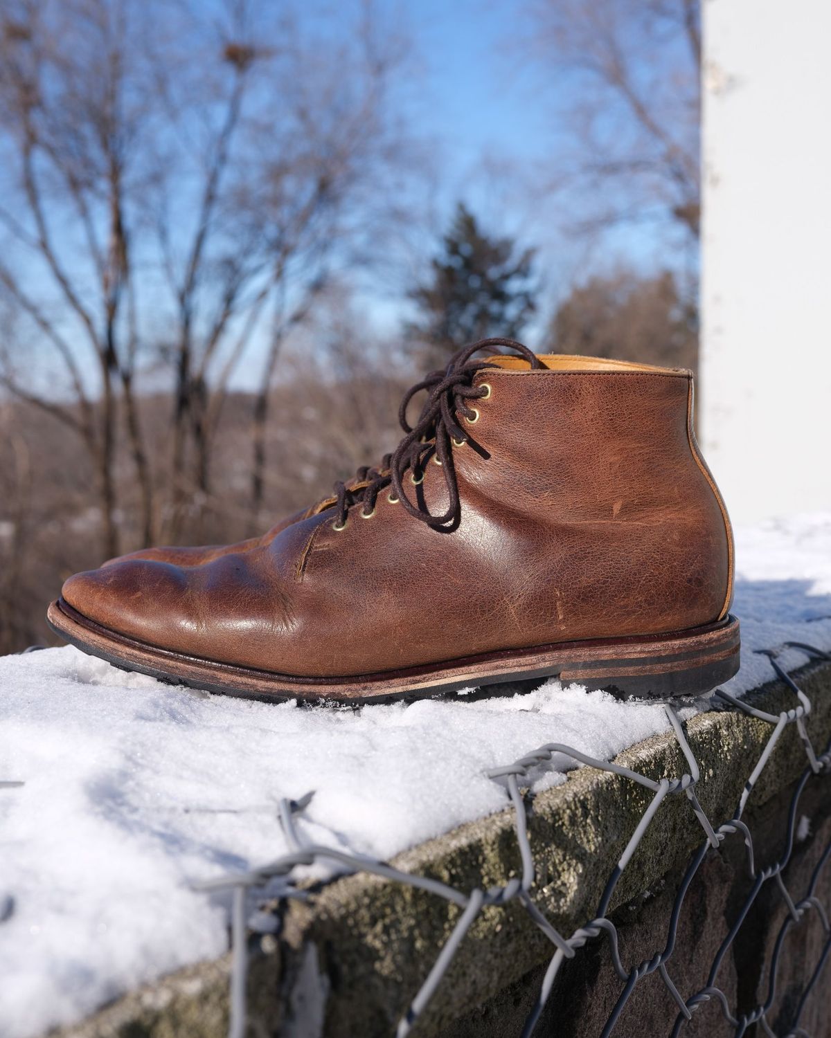 Photo by thepatinaarena on January 3, 2022 of the Viberg Wholecut Derby Boot in Horween Rowdy Dachshund.