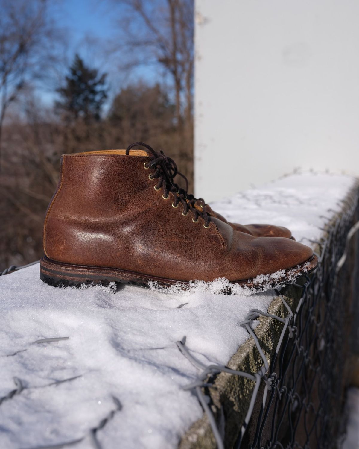 Photo by thepatinaarena on January 3, 2022 of the Viberg Wholecut Derby Boot in Horween Rowdy Dachshund.