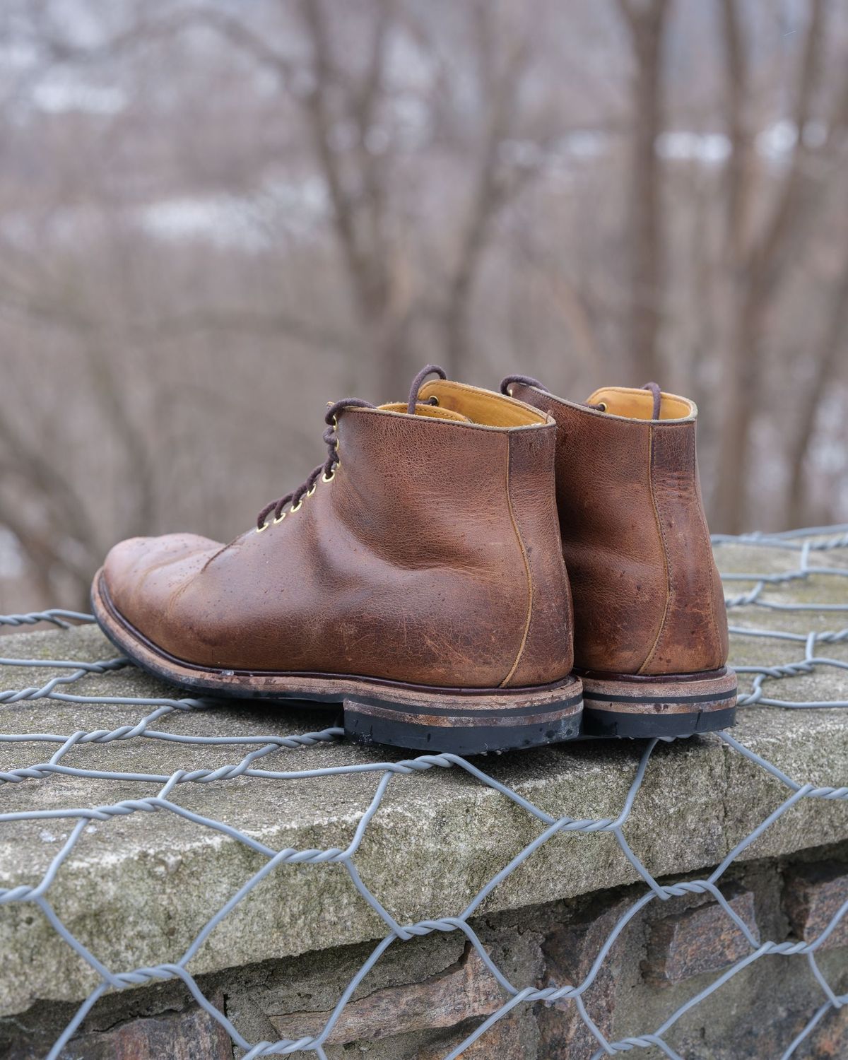 Photo by thepatinaarena on February 2, 2022 of the Viberg Wholecut Derby Boot in Horween Rowdy Dachshund.