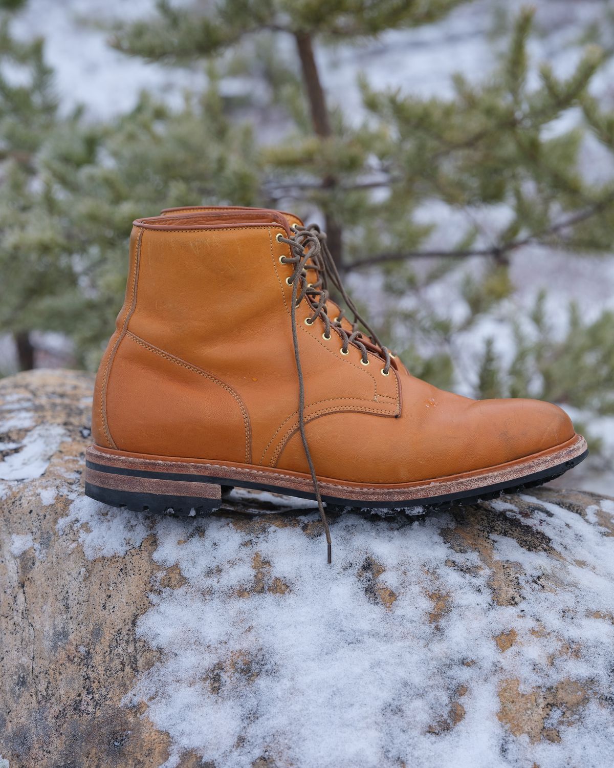 Photo by thepatinaarena on November 2, 2022 of the Viberg Officer Boot in Shinki Camel Latigo Horsehide.