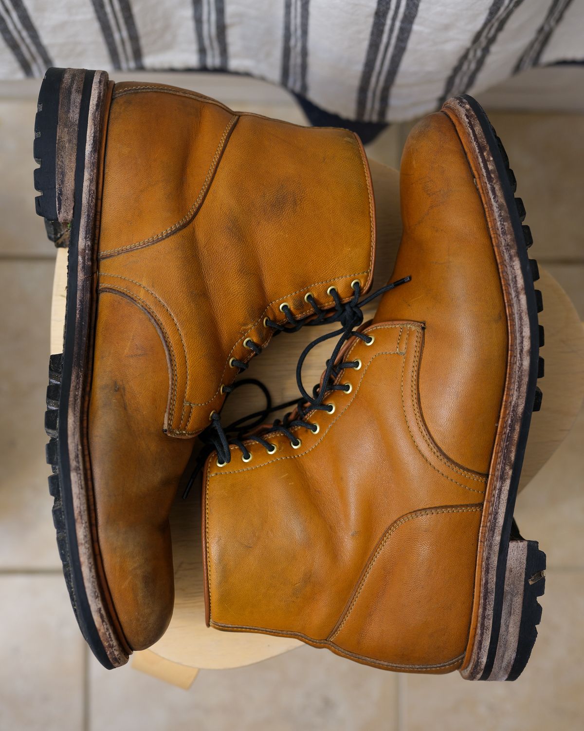 Photo by thepatinaarena on January 1, 2023 of the Viberg Officer Boot in Shinki Camel Latigo Horsehide.
