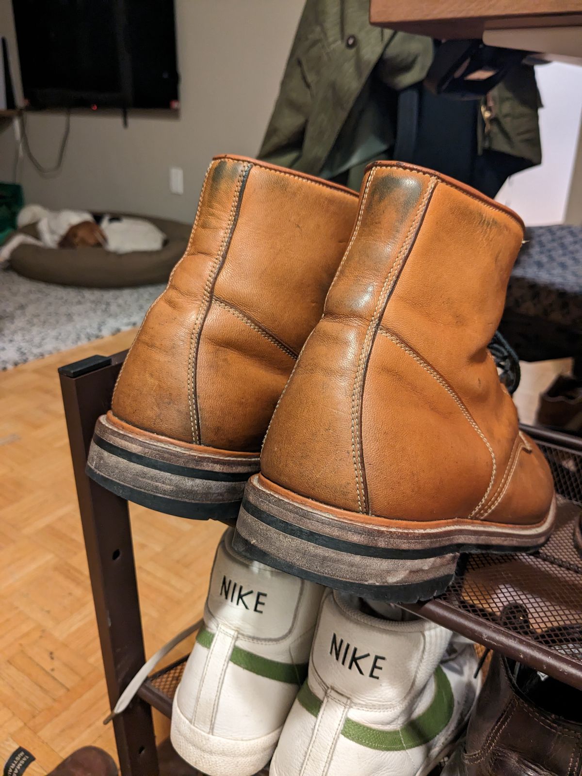 Photo by thepatinaarena on February 17, 2023 of the Viberg Officer Boot in Shinki Camel Latigo Horsehide.