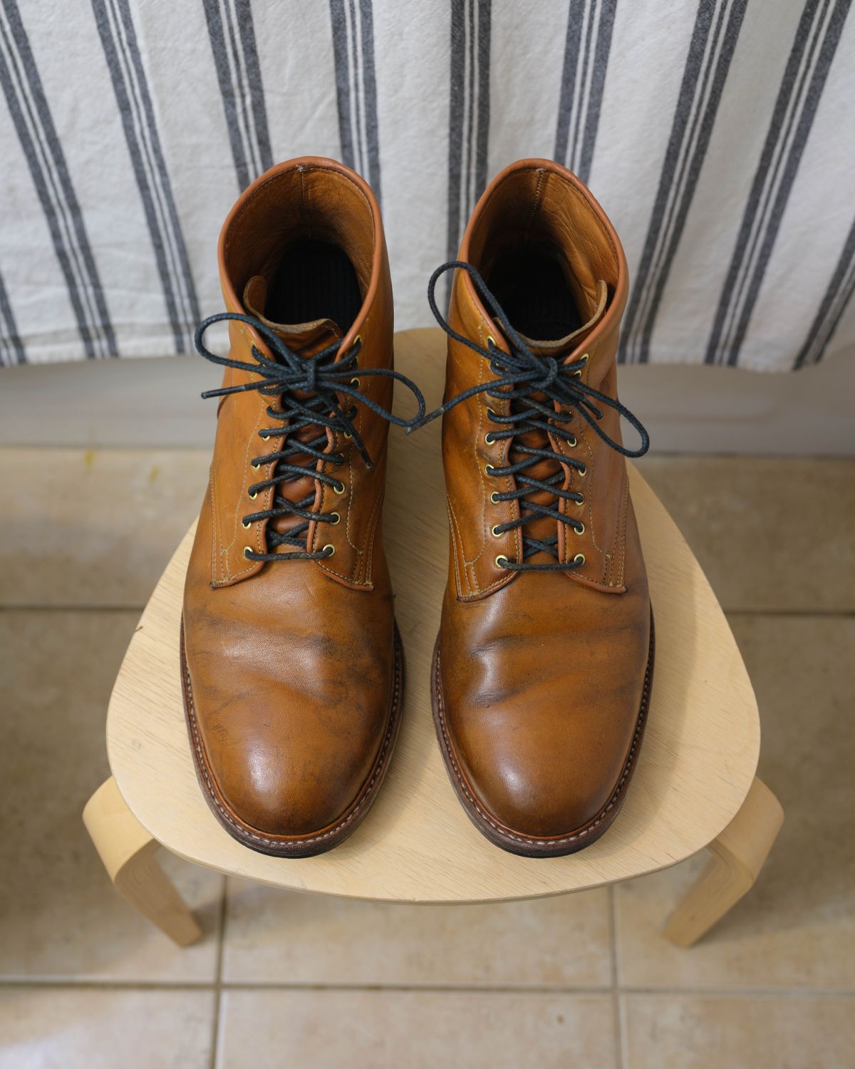 Photo by thepatinaarena on March 1, 2023 of the Viberg Officer Boot in Shinki Camel Latigo Horsehide.