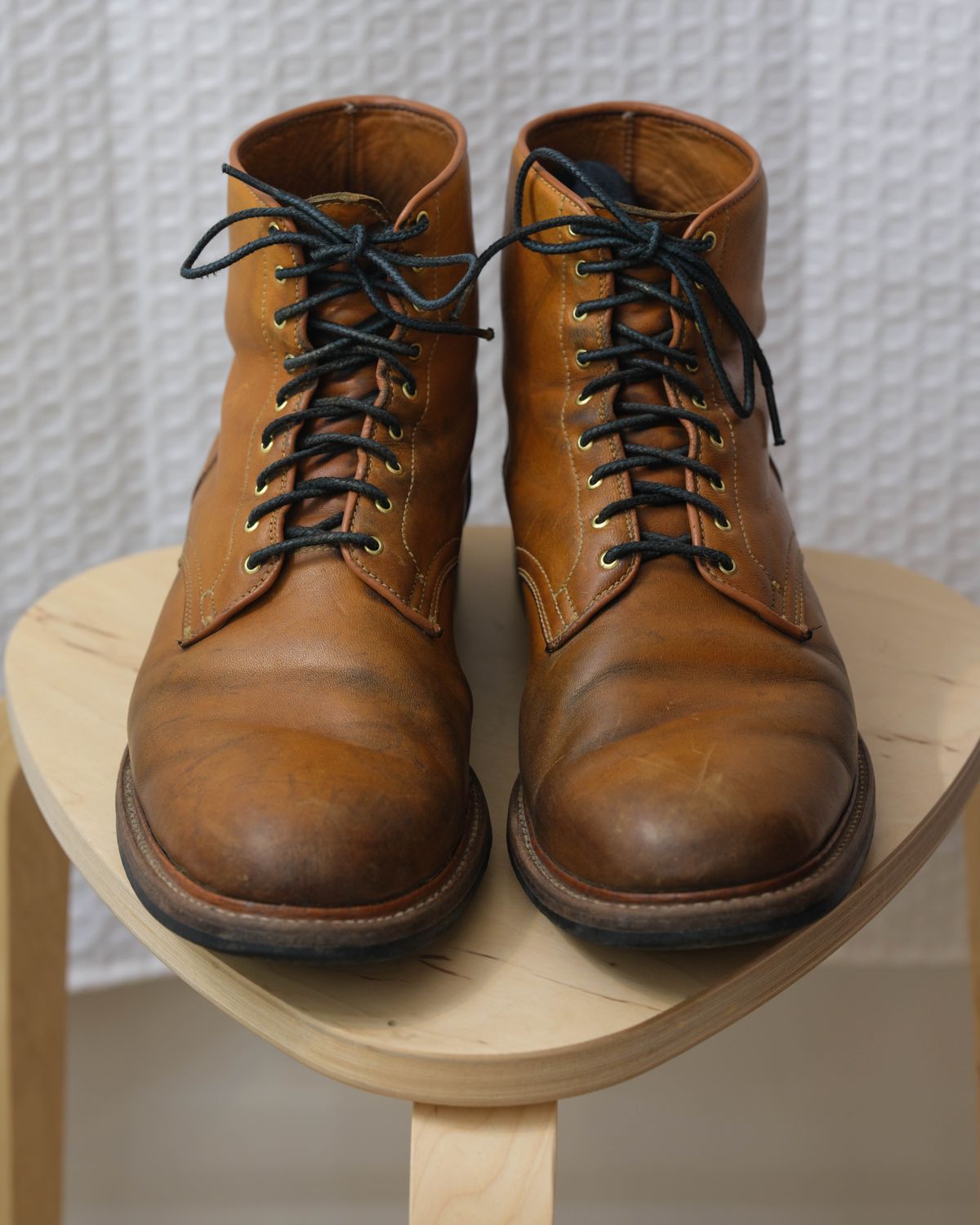 Photo by thepatinaarena on April 6, 2023 of the Viberg Officer Boot in Shinki Camel Latigo Horsehide.