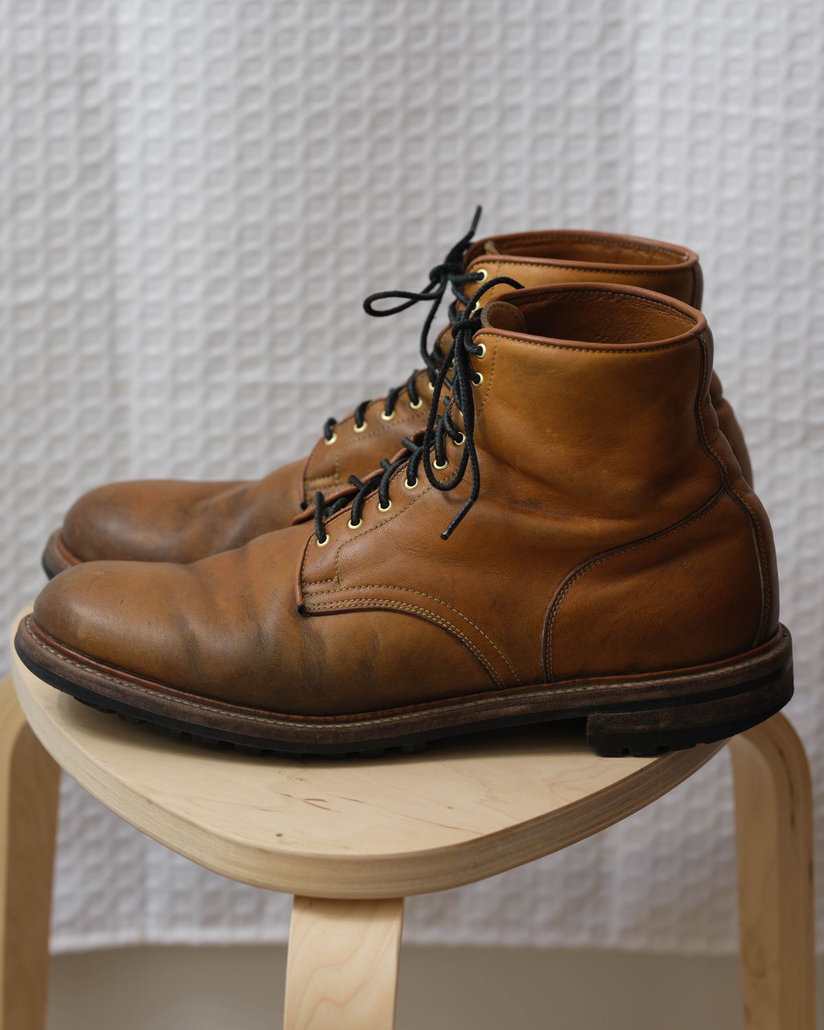 Photo by thepatinaarena on April 6, 2023 of the Viberg Officer Boot in Shinki Camel Latigo Horsehide.