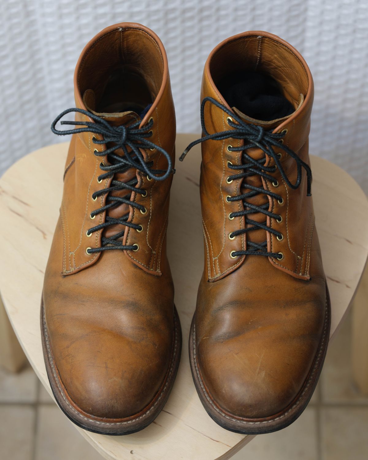 Photo by thepatinaarena on April 6, 2023 of the Viberg Officer Boot in Shinki Camel Latigo Horsehide.