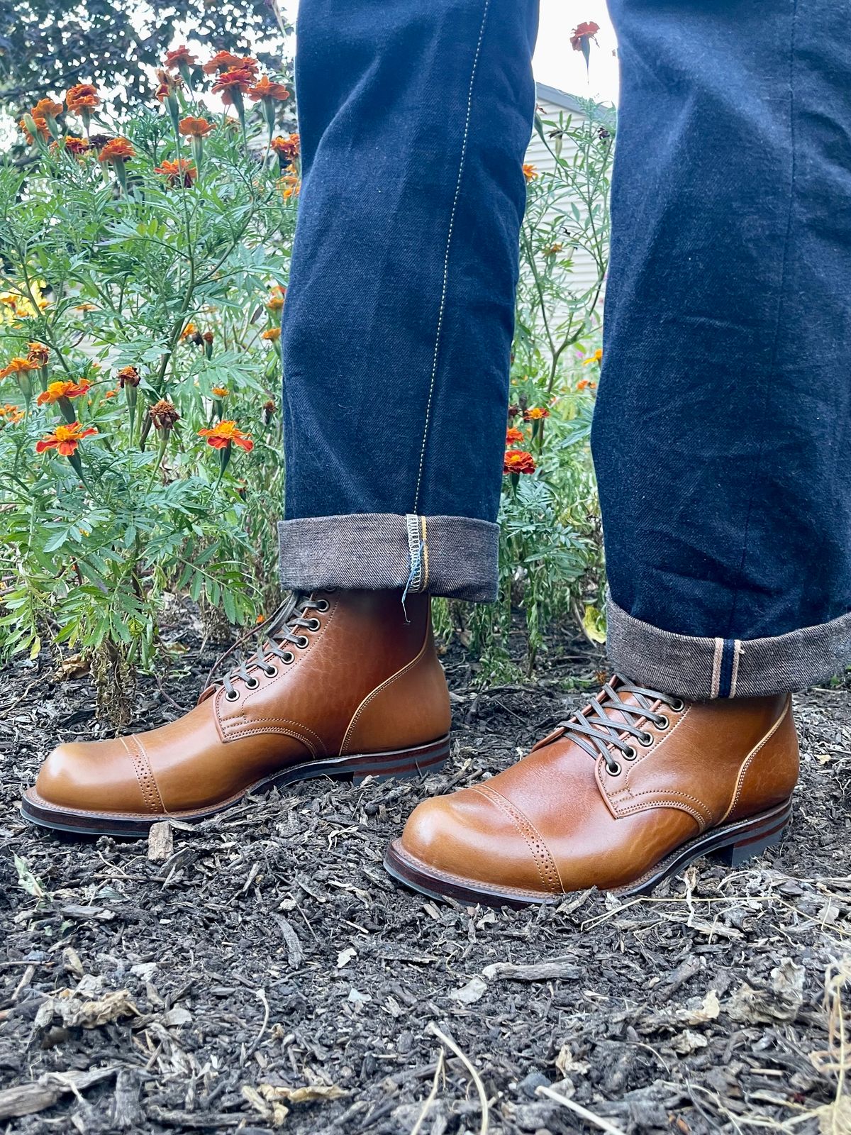 Photo by HonestHunter on October 1, 2024 of the Viberg Service Boot BCT in Shinki Cognac Teacore Horsebutt.