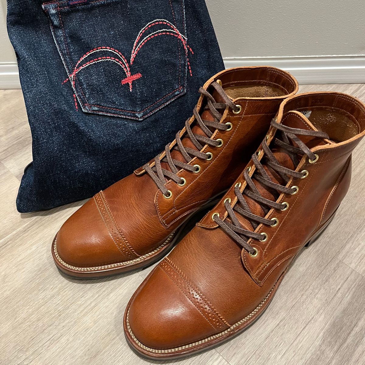 Photo by samepantssameboots6months on October 1, 2022 of the Viberg Service Boot BCT in Horween Burned Oak Dublin.