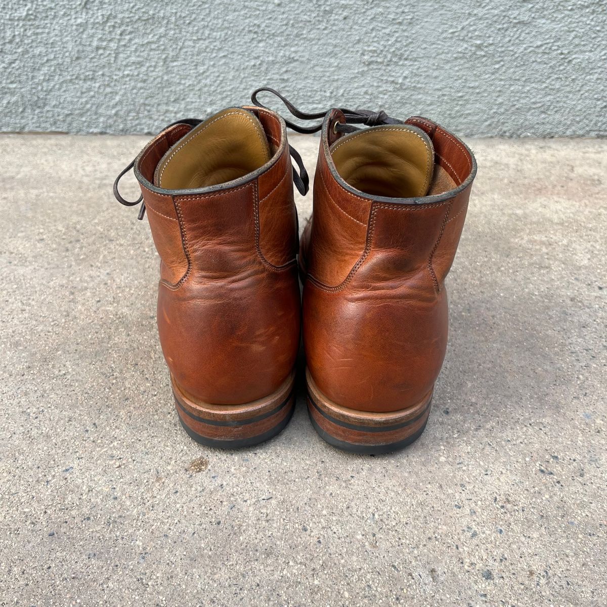Photo by samepantssameboots6months on December 5, 2022 of the Viberg Service Boot BCT in Horween Burned Oak Dublin.