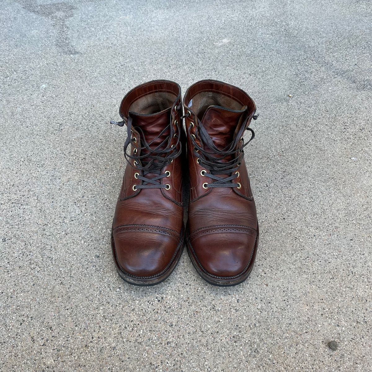 Photo by samepantssameboots6months on February 5, 2023 of the Viberg Service Boot BCT in Horween Burned Oak Dublin.