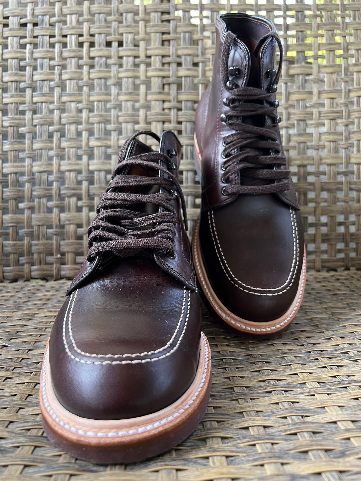 Photo by fuzzytrashcan on October 1, 2023 of the Alden Indy Boot in Horween Brown Chromexcel.