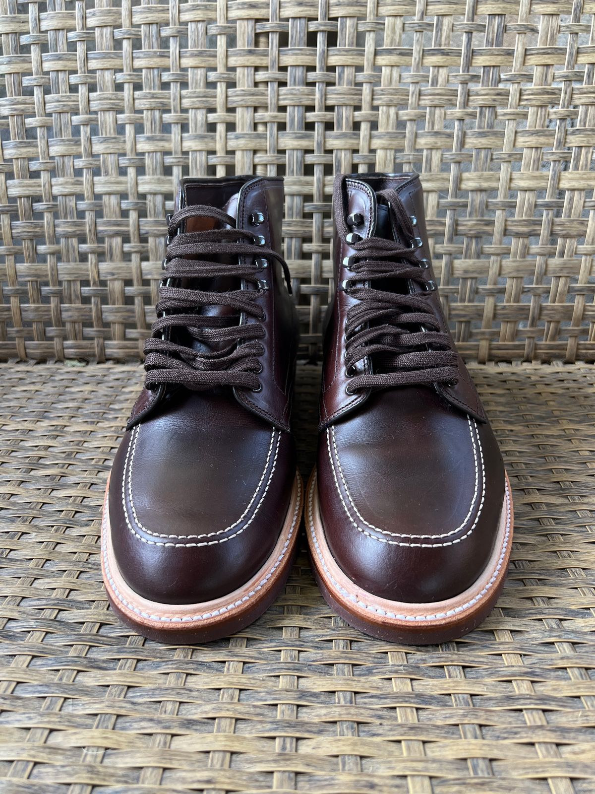 Photo by fuzzytrashcan on October 1, 2023 of the Alden Indy Boot in Horween Brown Chromexcel.