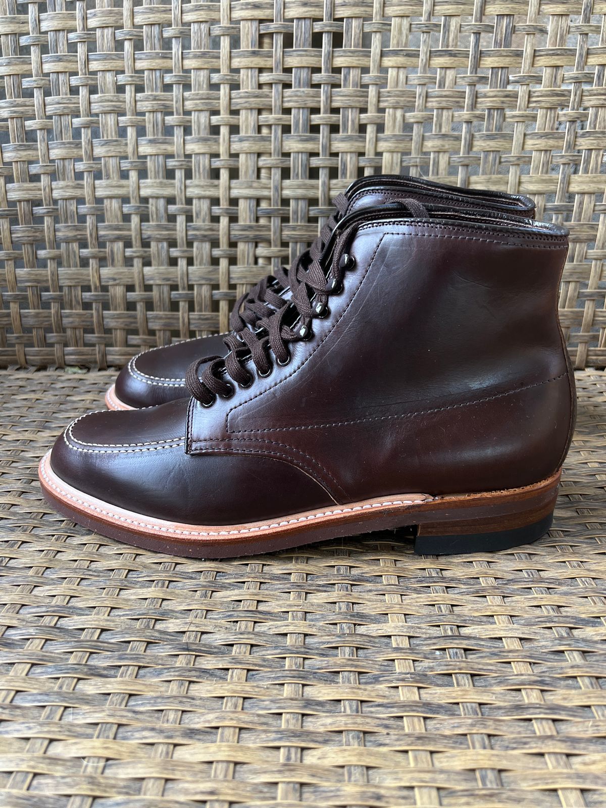 Photo by fuzzytrashcan on October 1, 2023 of the Alden Indy Boot in Horween Brown Chromexcel.