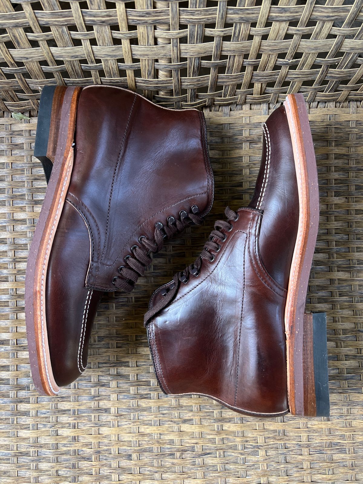 Photo by fuzzytrashcan on October 1, 2023 of the Alden Indy Boot in Horween Brown Chromexcel.