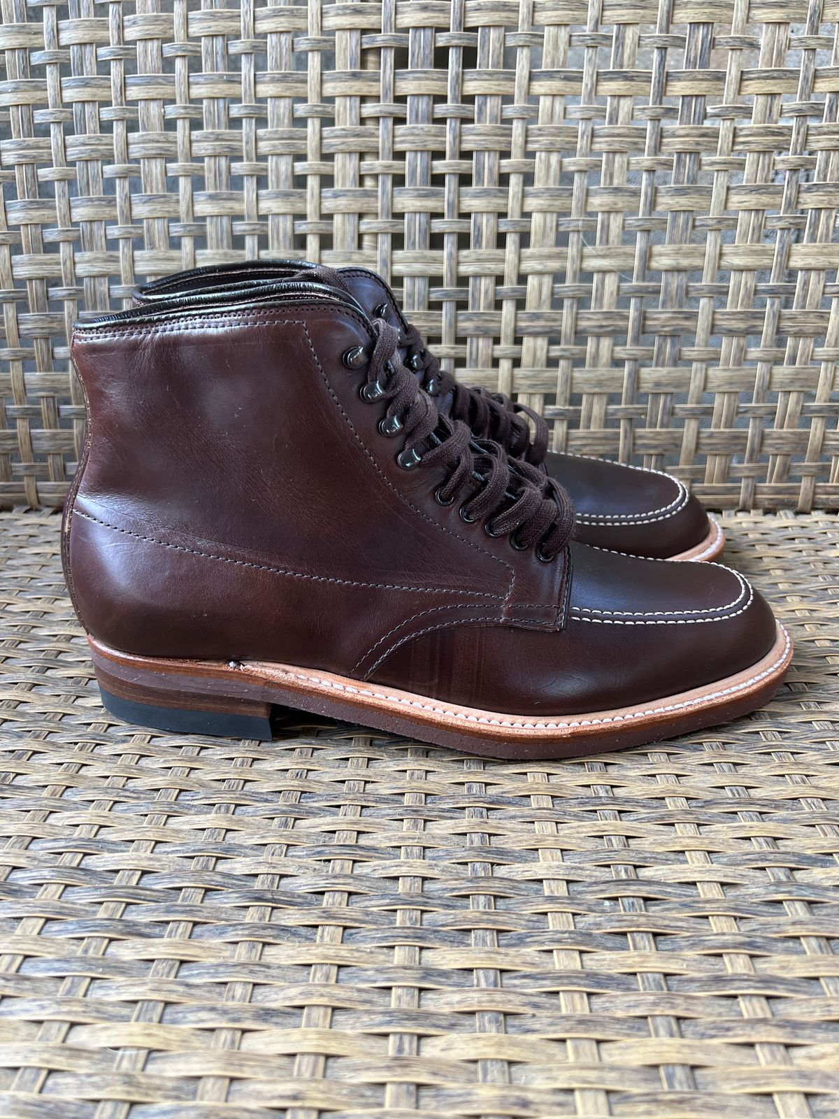 Photo by fuzzytrashcan on October 1, 2023 of the Alden Indy Boot in Horween Brown Chromexcel.