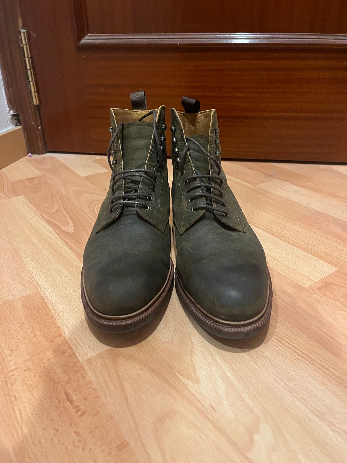 Photo by mjones15 on October 1, 2023 of the Meermin Service Boot in C.F. Stead Leaf Green Waxy Commander Suede.
