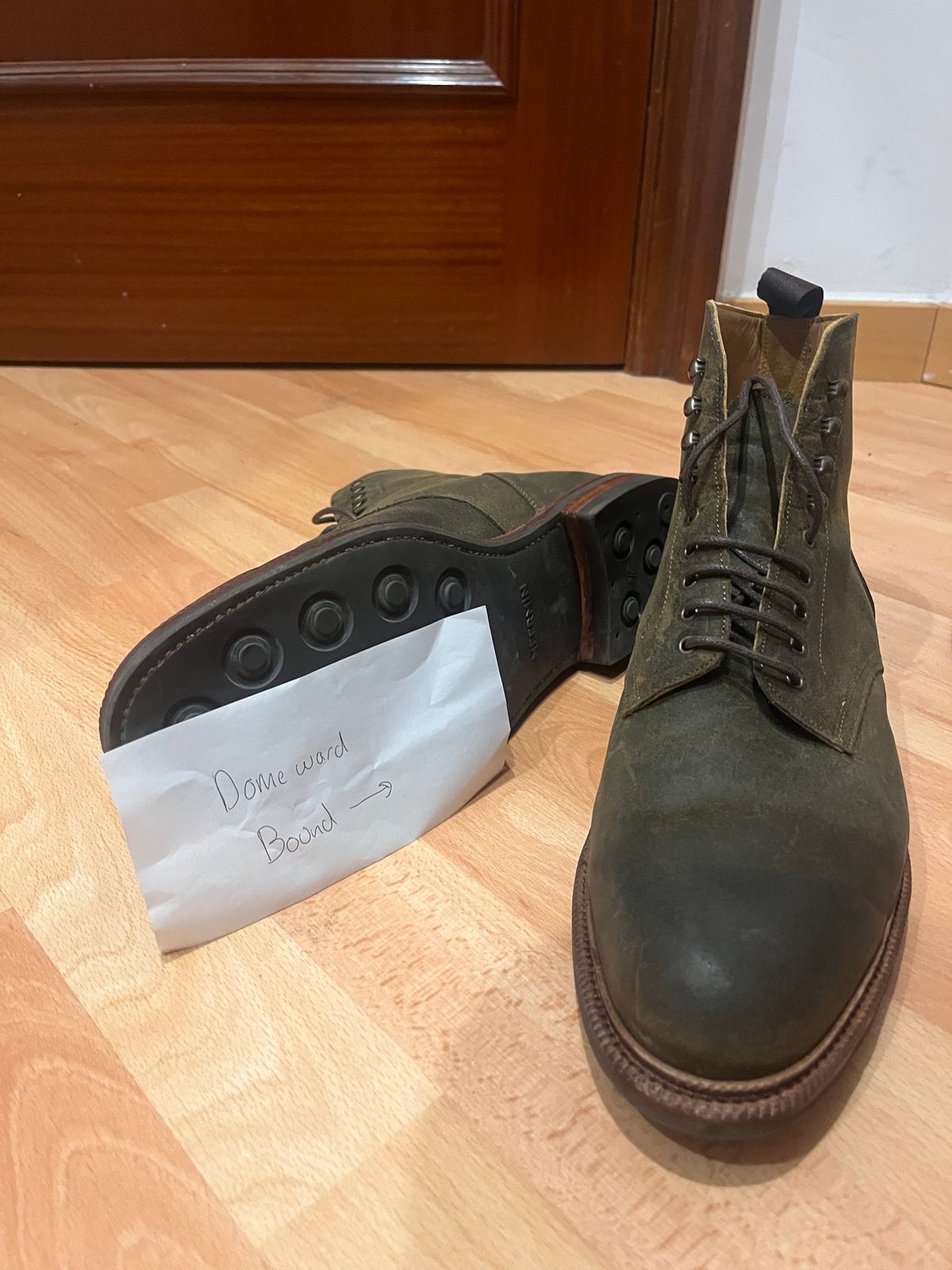 Photo by mjones15 on October 1, 2023 of the Meermin Service Boot in C.F. Stead Leaf Green Waxy Commander Suede.