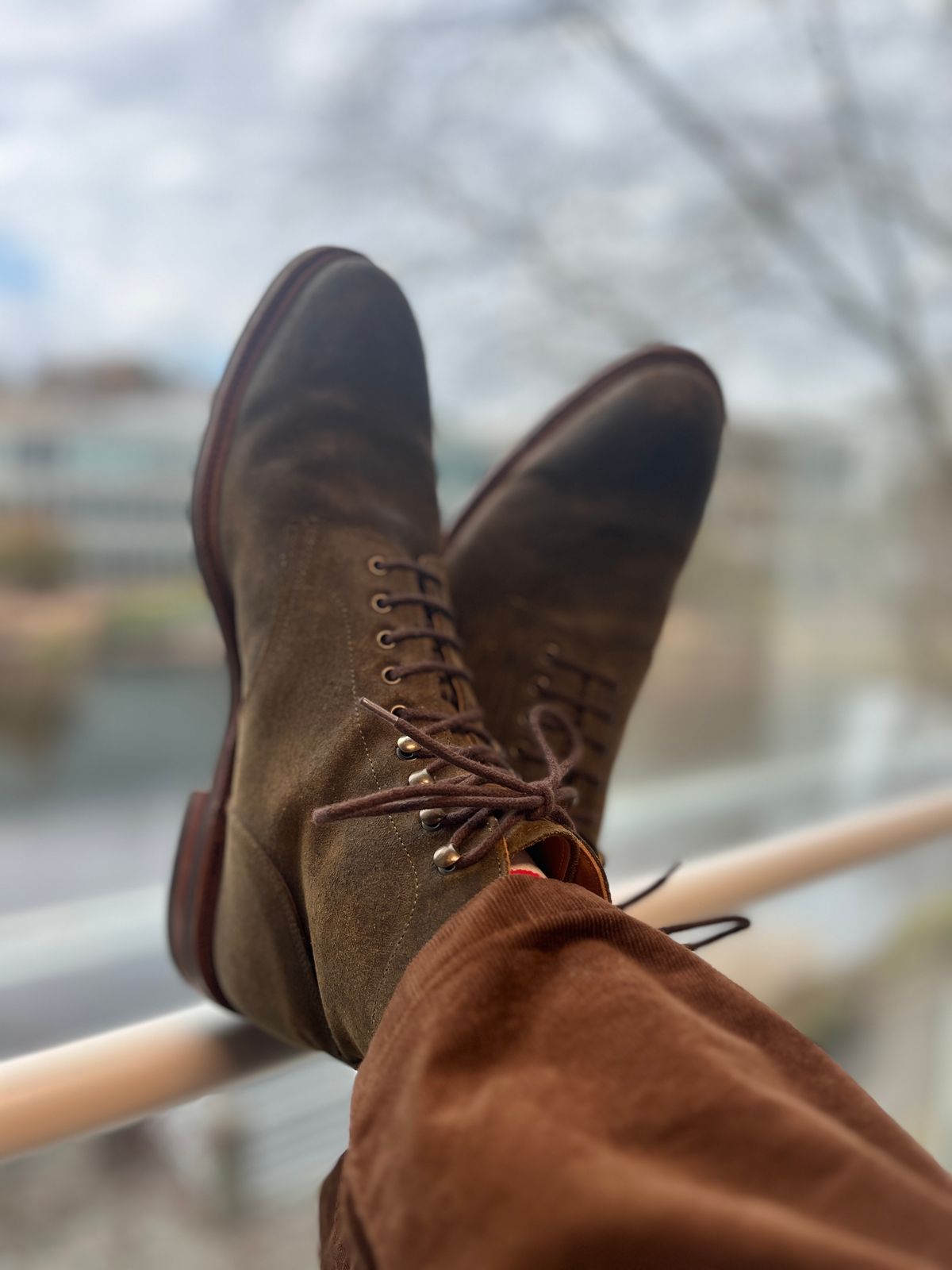 Photo by mjones15 on December 4, 2023 of the Meermin Service Boot in C.F. Stead Leaf Green Waxy Commander Suede.