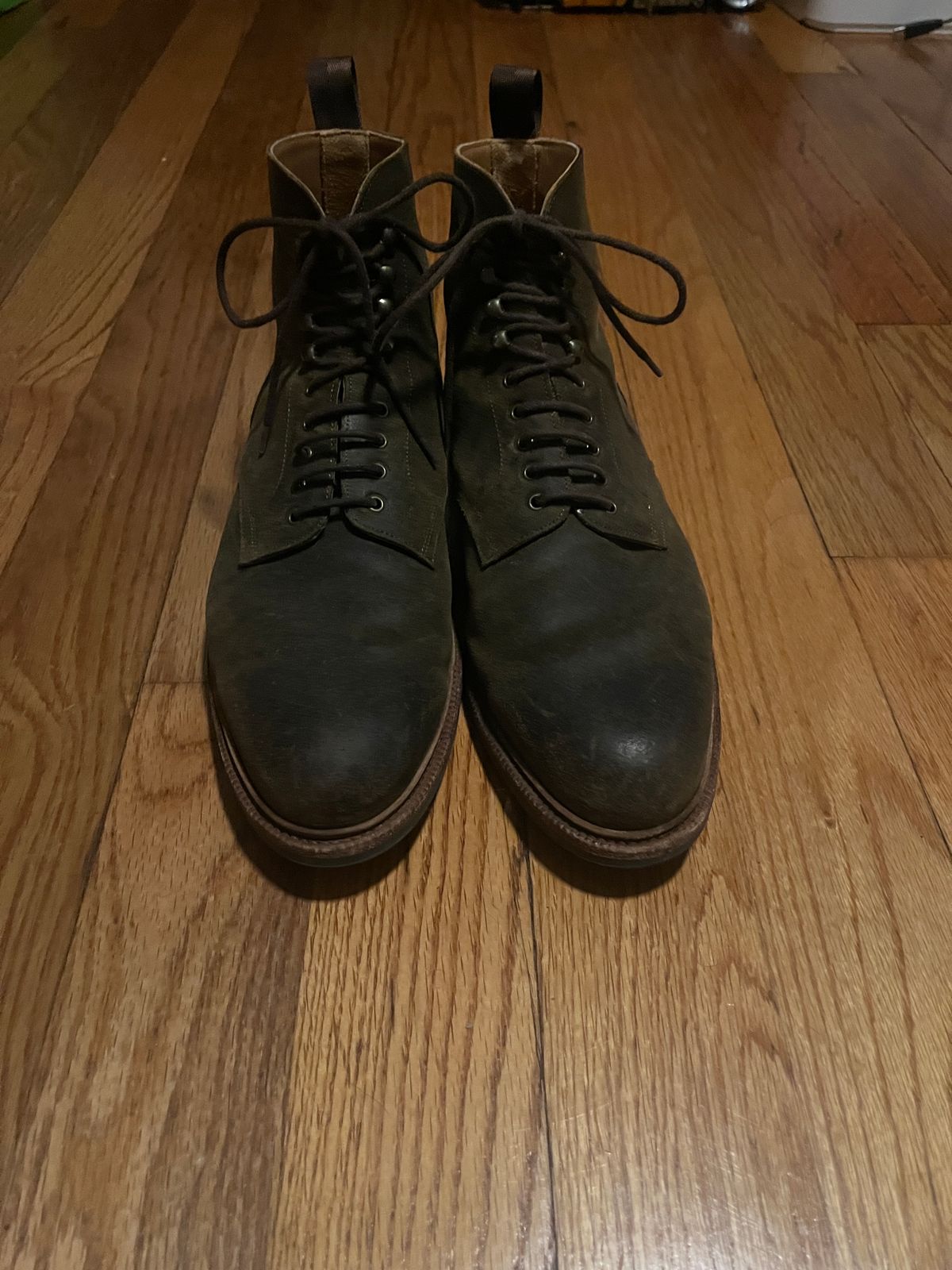 Photo by mjones15 on December 4, 2023 of the Meermin Service Boot in C.F. Stead Leaf Green Waxy Commander Suede.