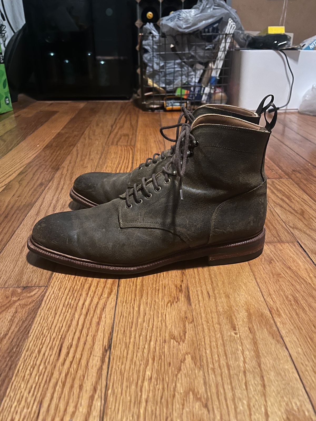 Photo by mjones15 on December 4, 2023 of the Meermin Service Boot in C.F. Stead Leaf Green Waxy Commander Suede.