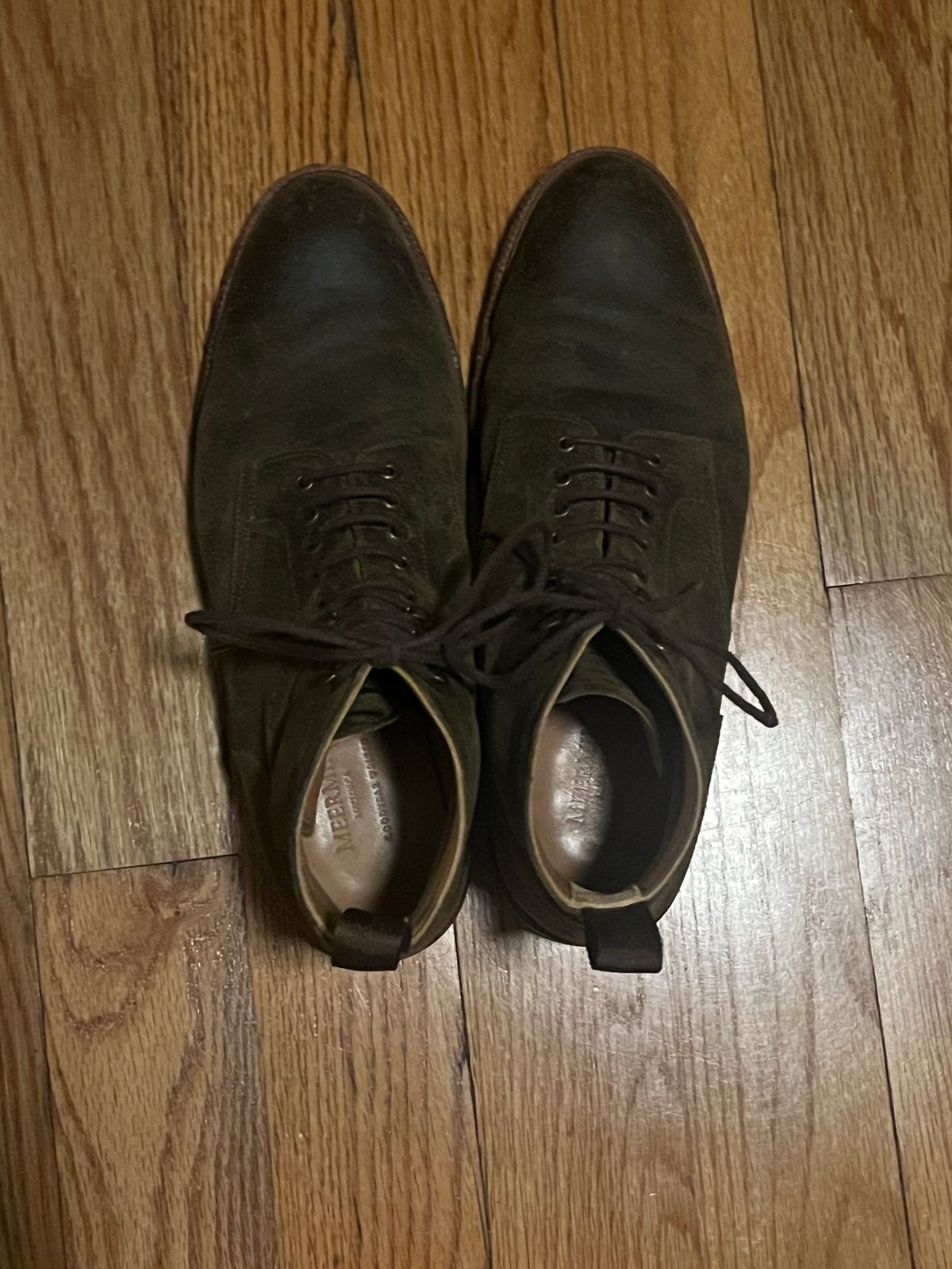 Photo by mjones15 on December 4, 2023 of the Meermin Service Boot in C.F. Stead Leaf Green Waxy Commander Suede.